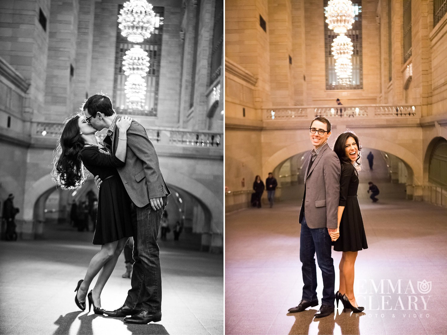 fun engagement shoot in Grand Central Station