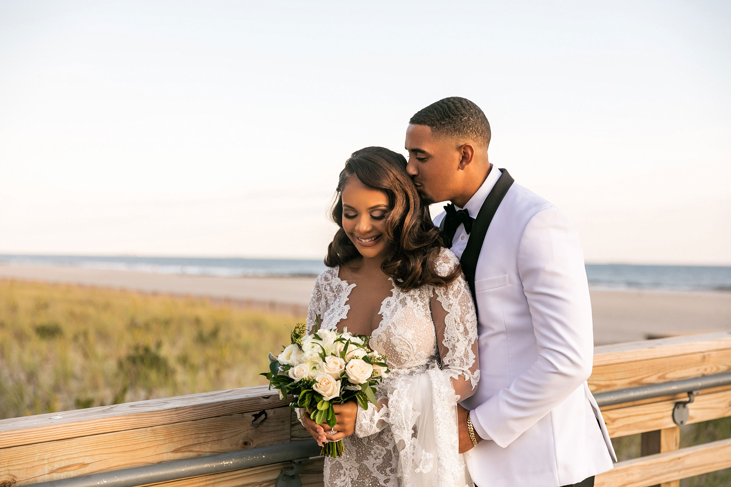 bride and groom beach photo