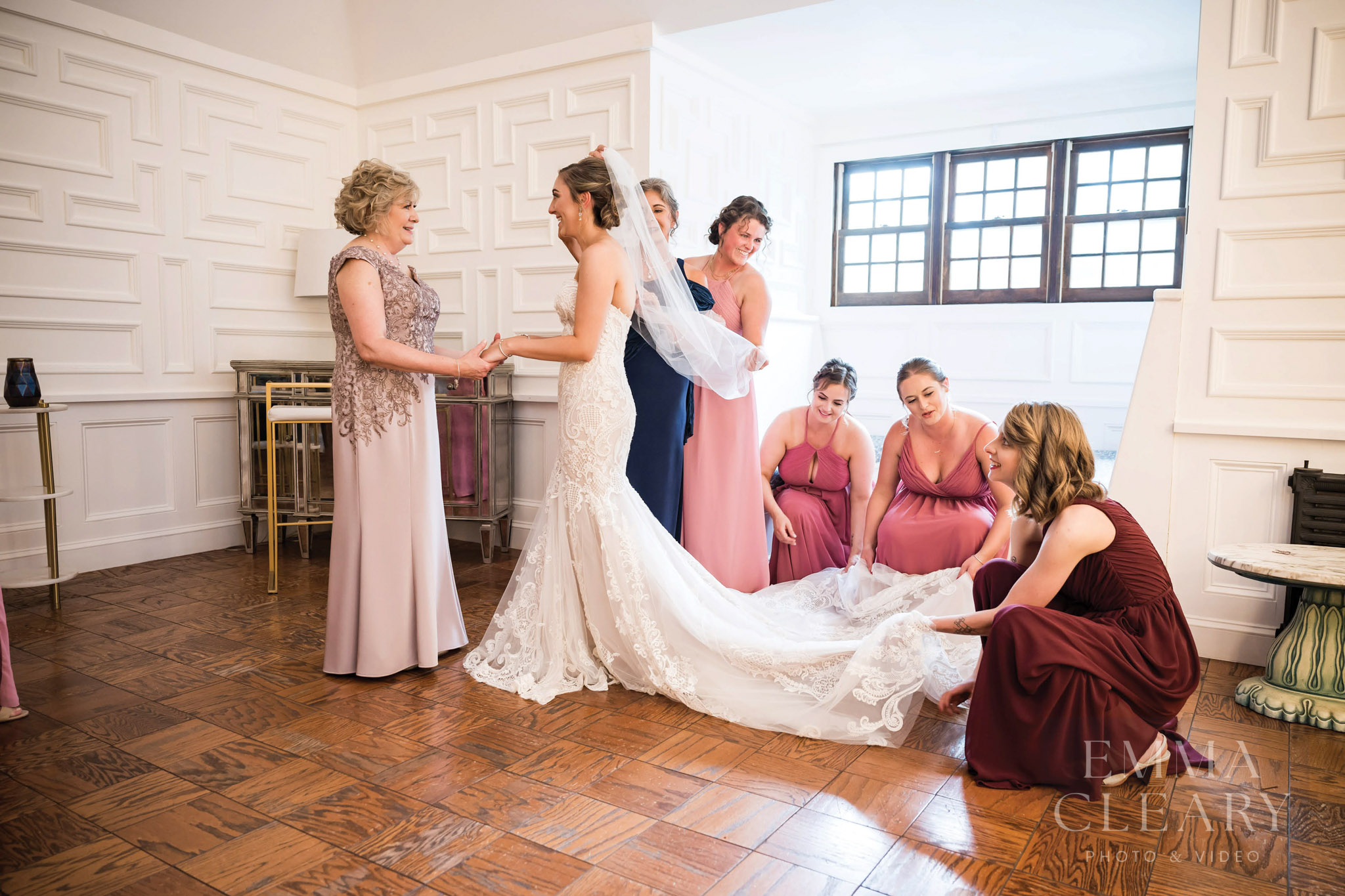 bride and bridesmaids and mom
