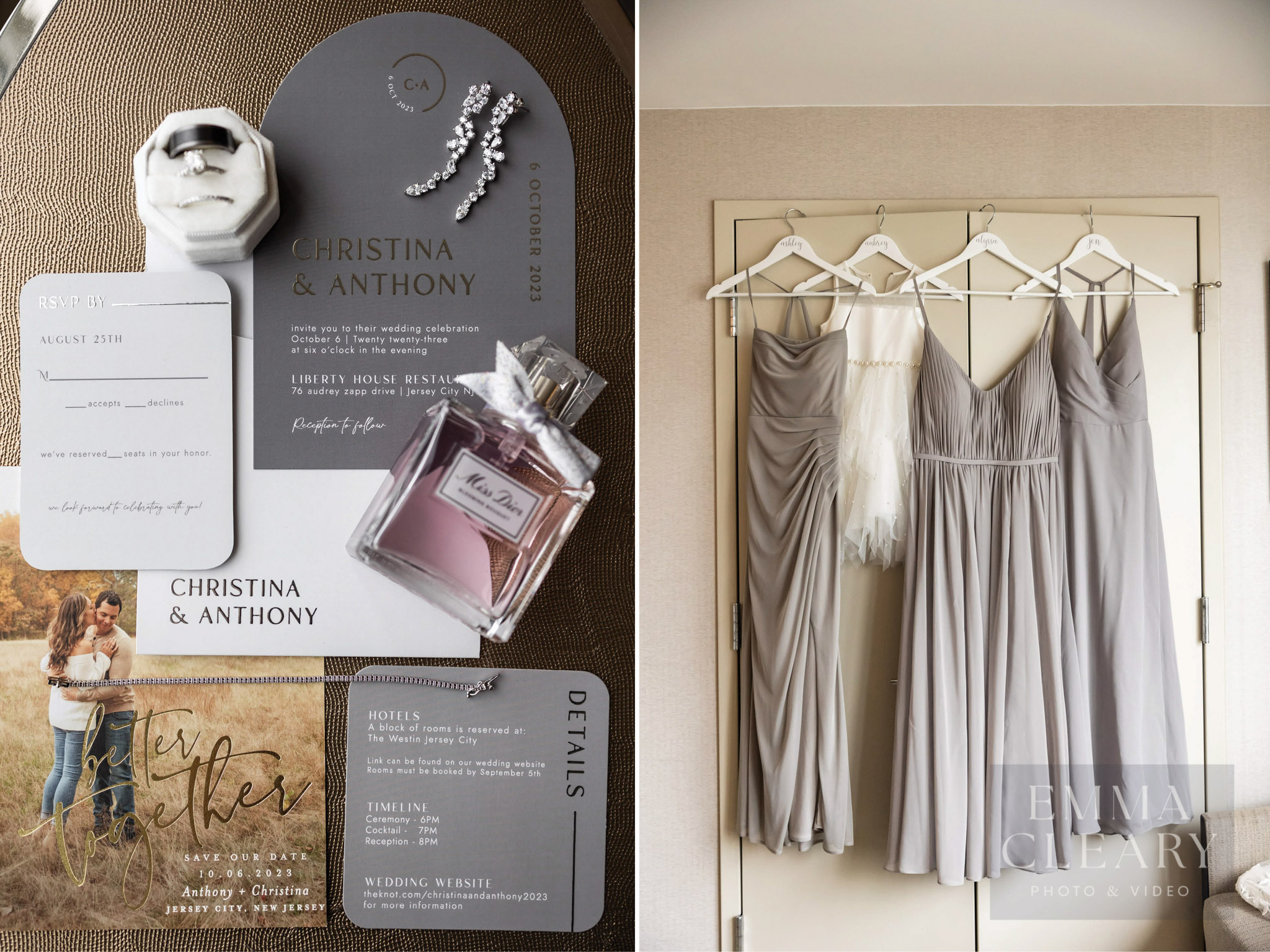 Wedding invitation and bridesmaid's dresses