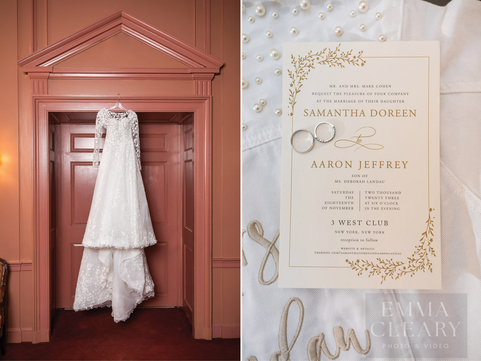 Wedding dress, invitations and rings