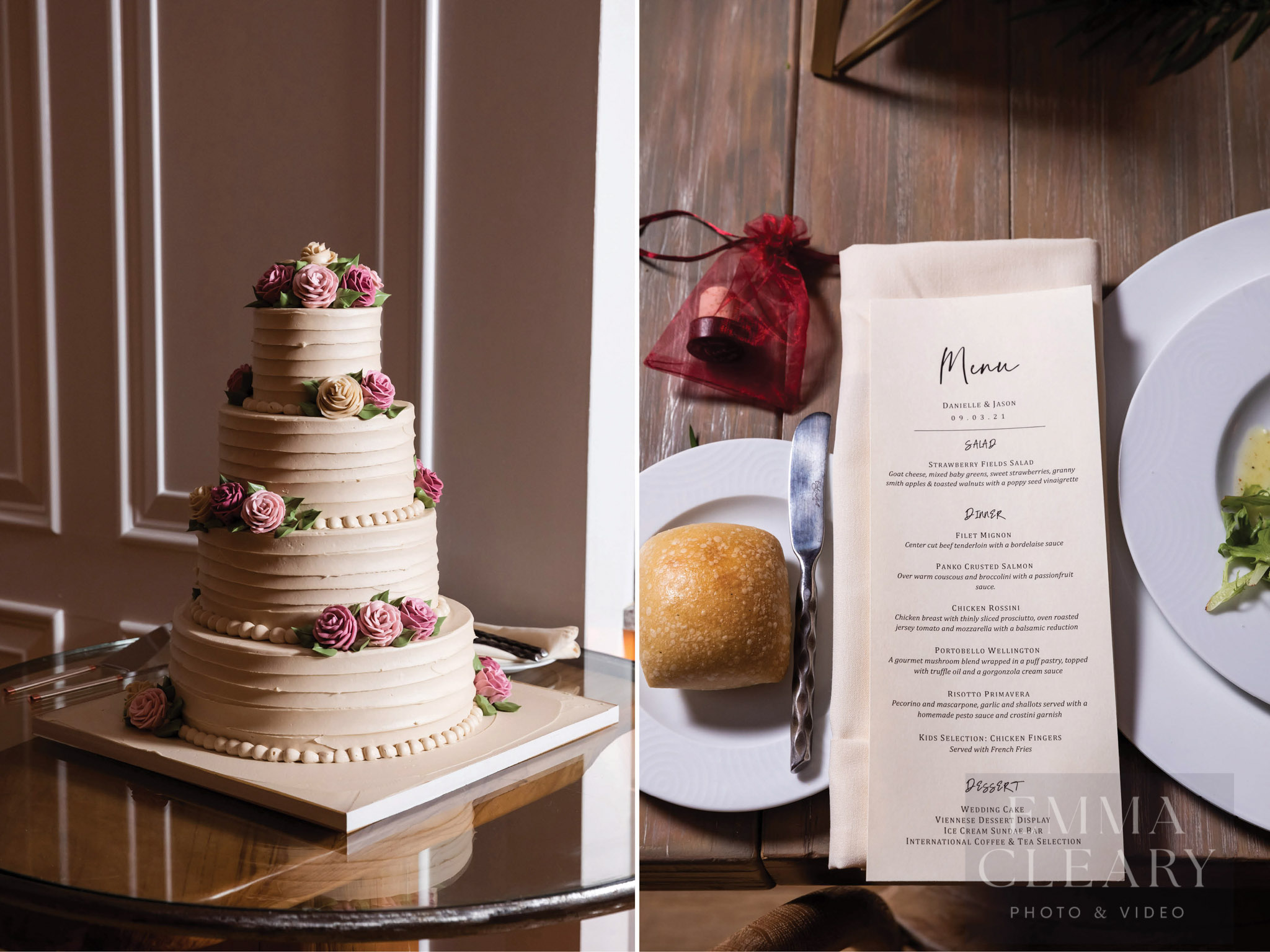 Wedding cake and menu