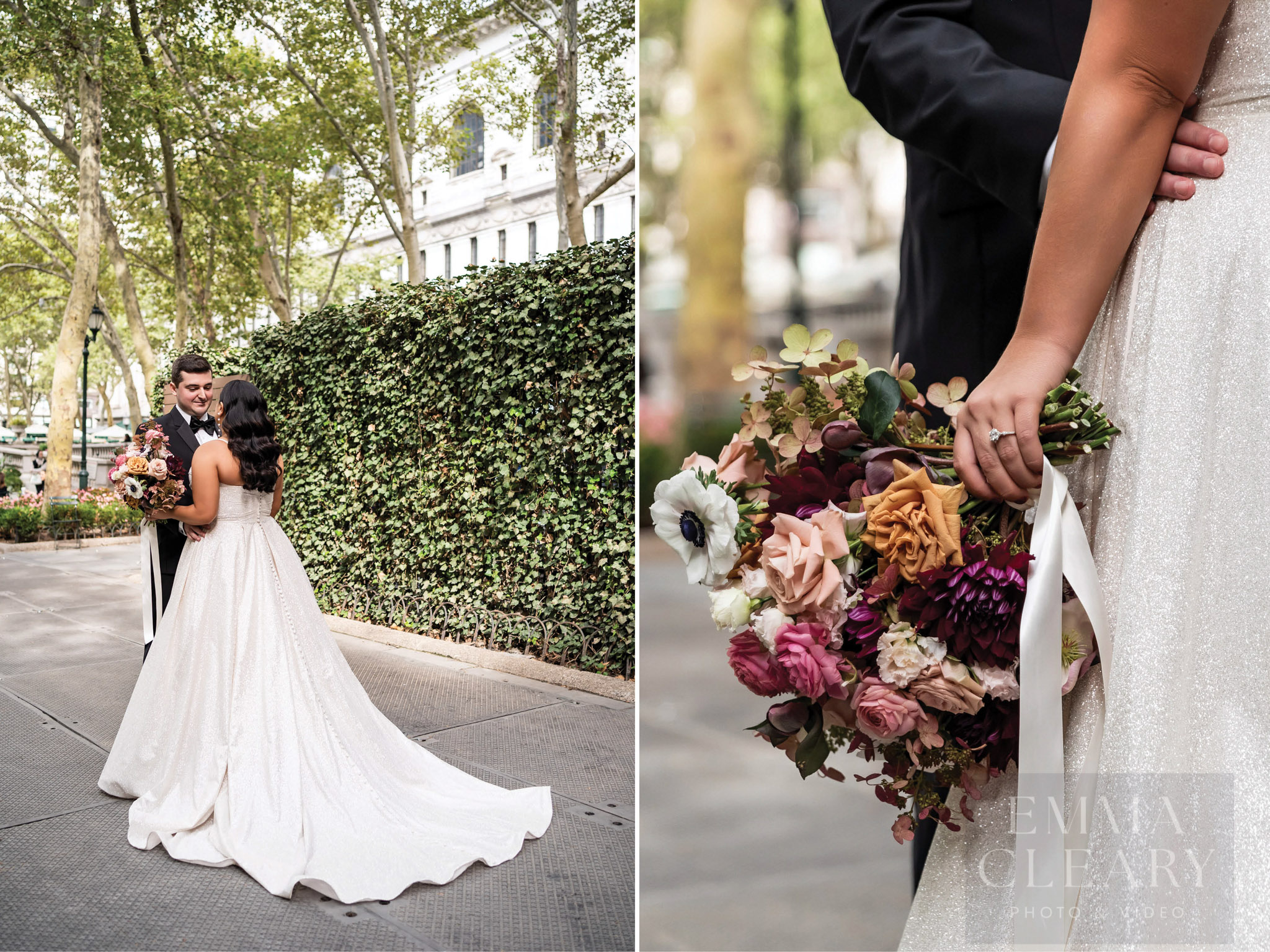 Portrait of a couple and a wedding bouquet
