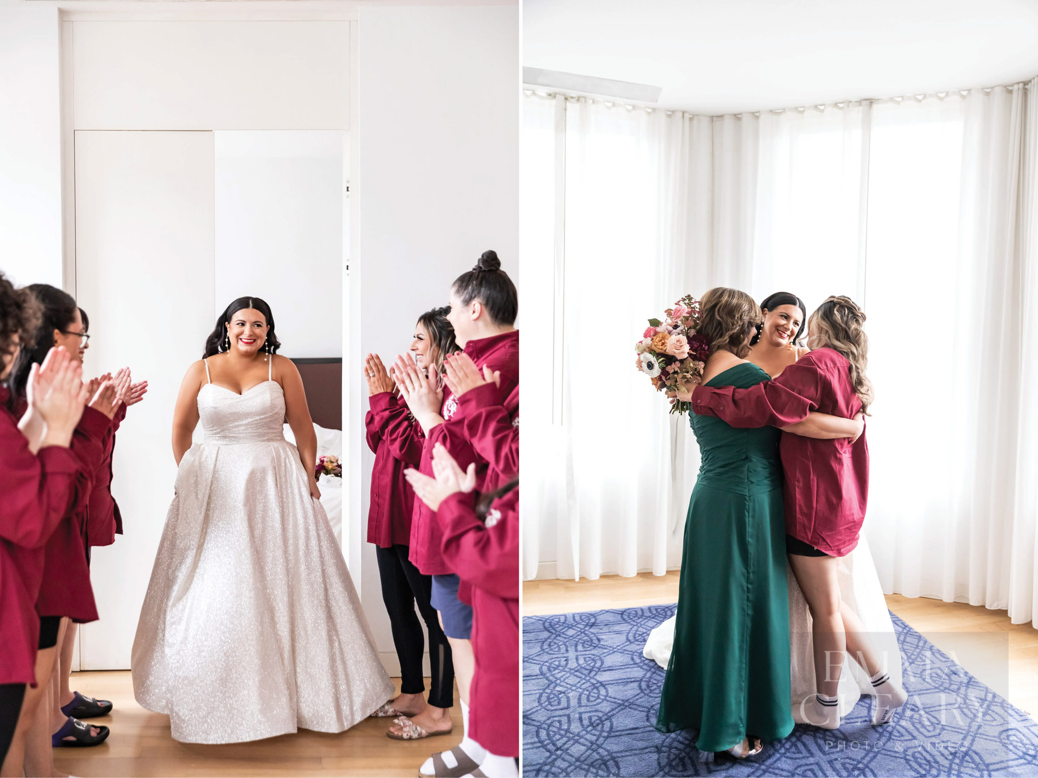 Bride and bridesmaids and mom