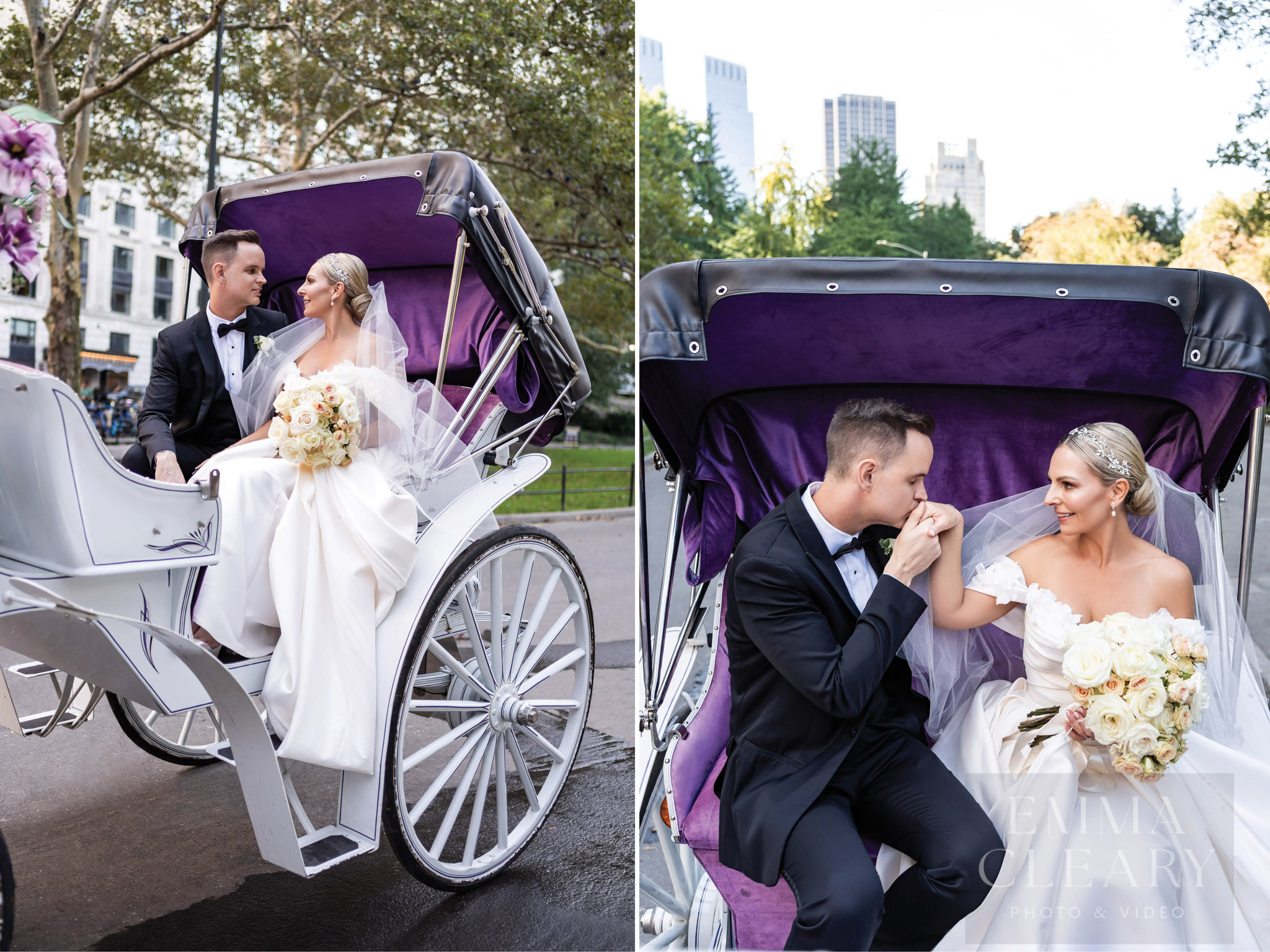 The bride and groom in the carriage