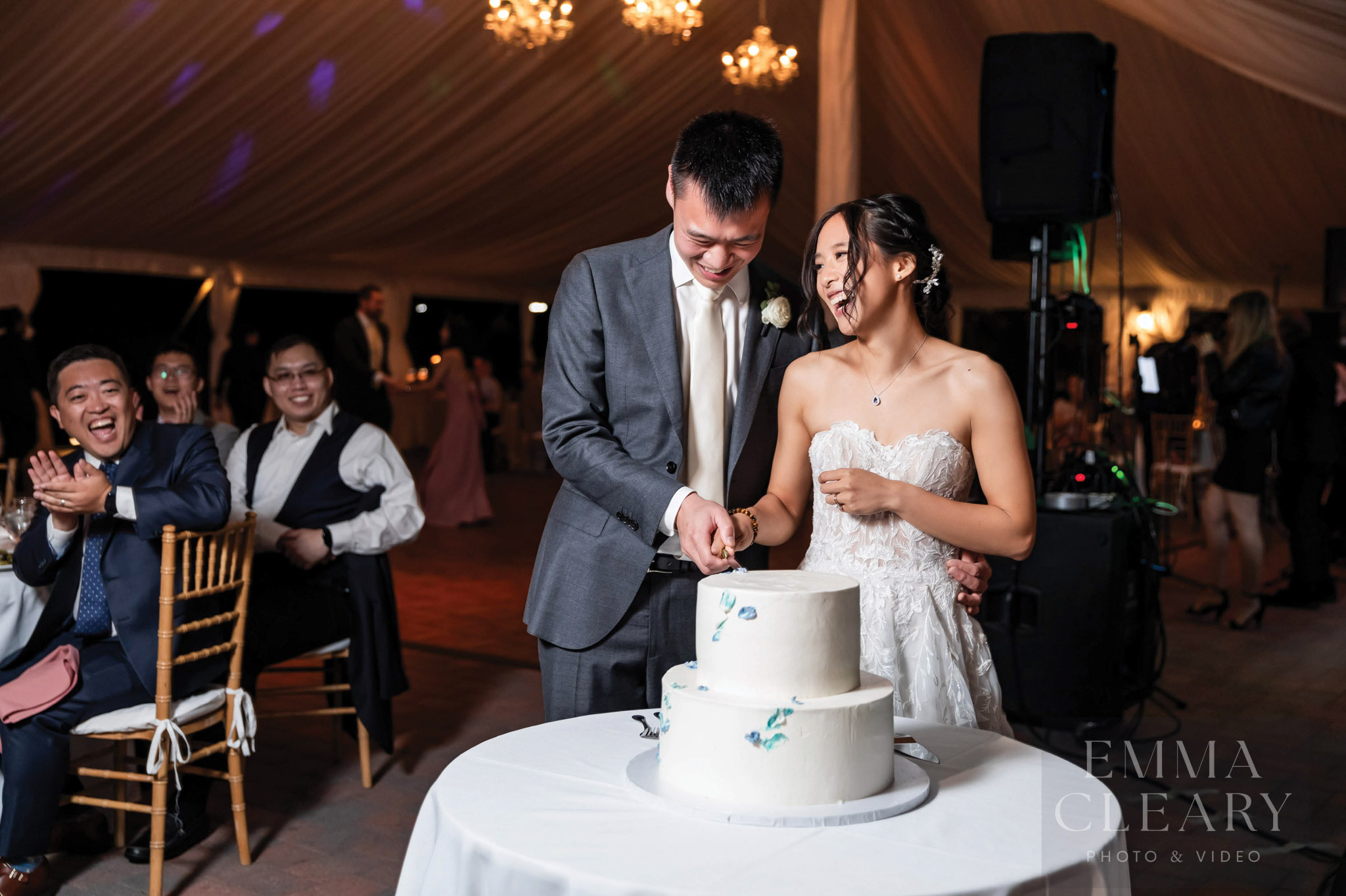 Cutting a wedding cake