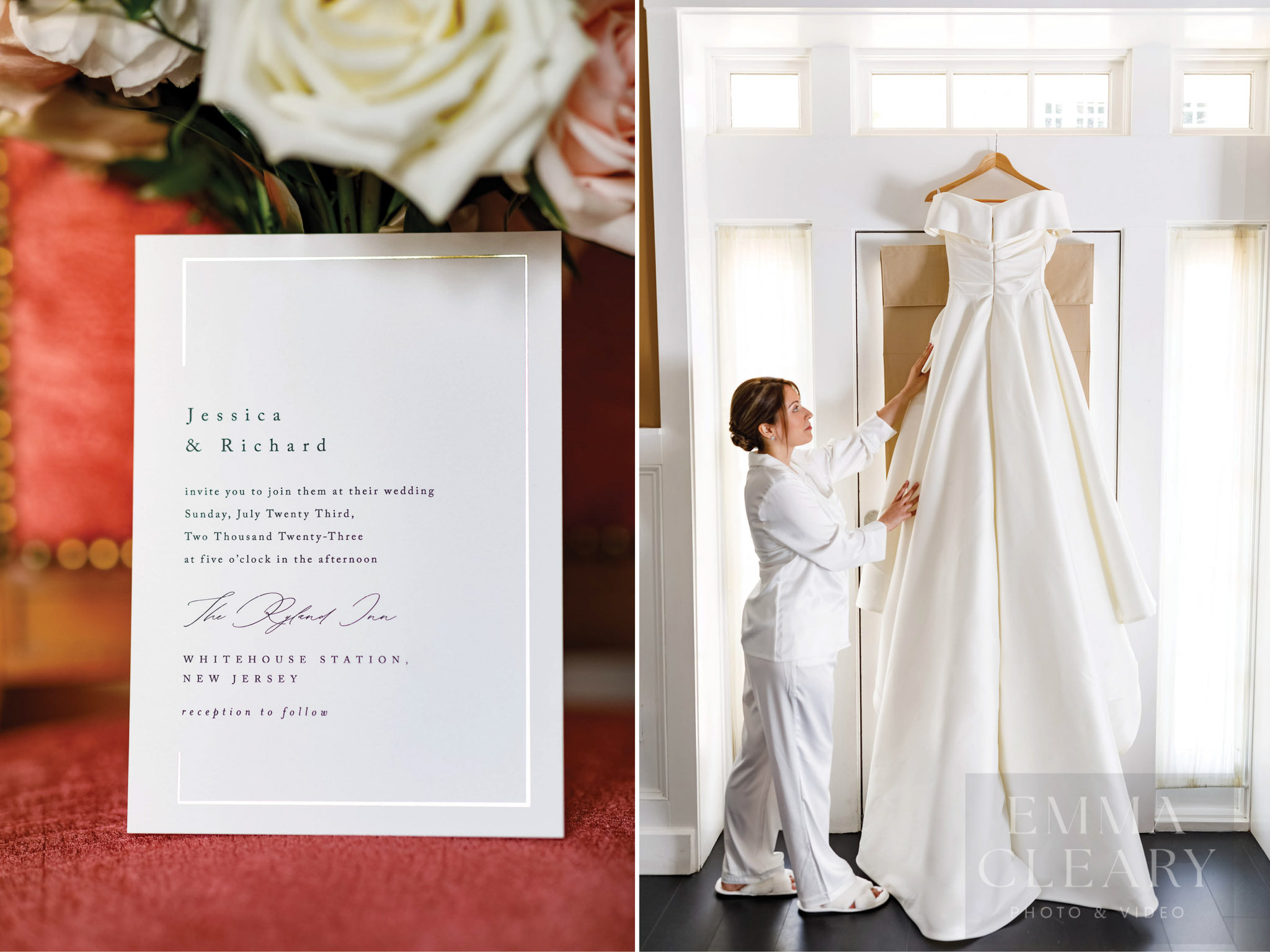 Bride, wedding dress and invitation
