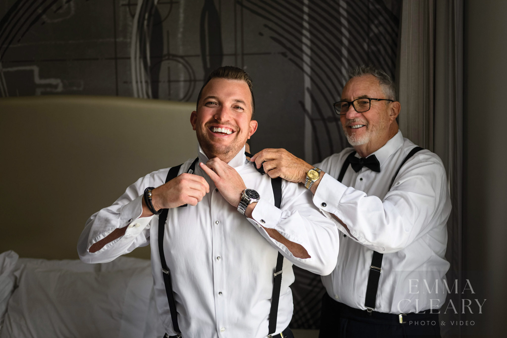 The groom is preparing for the wedding