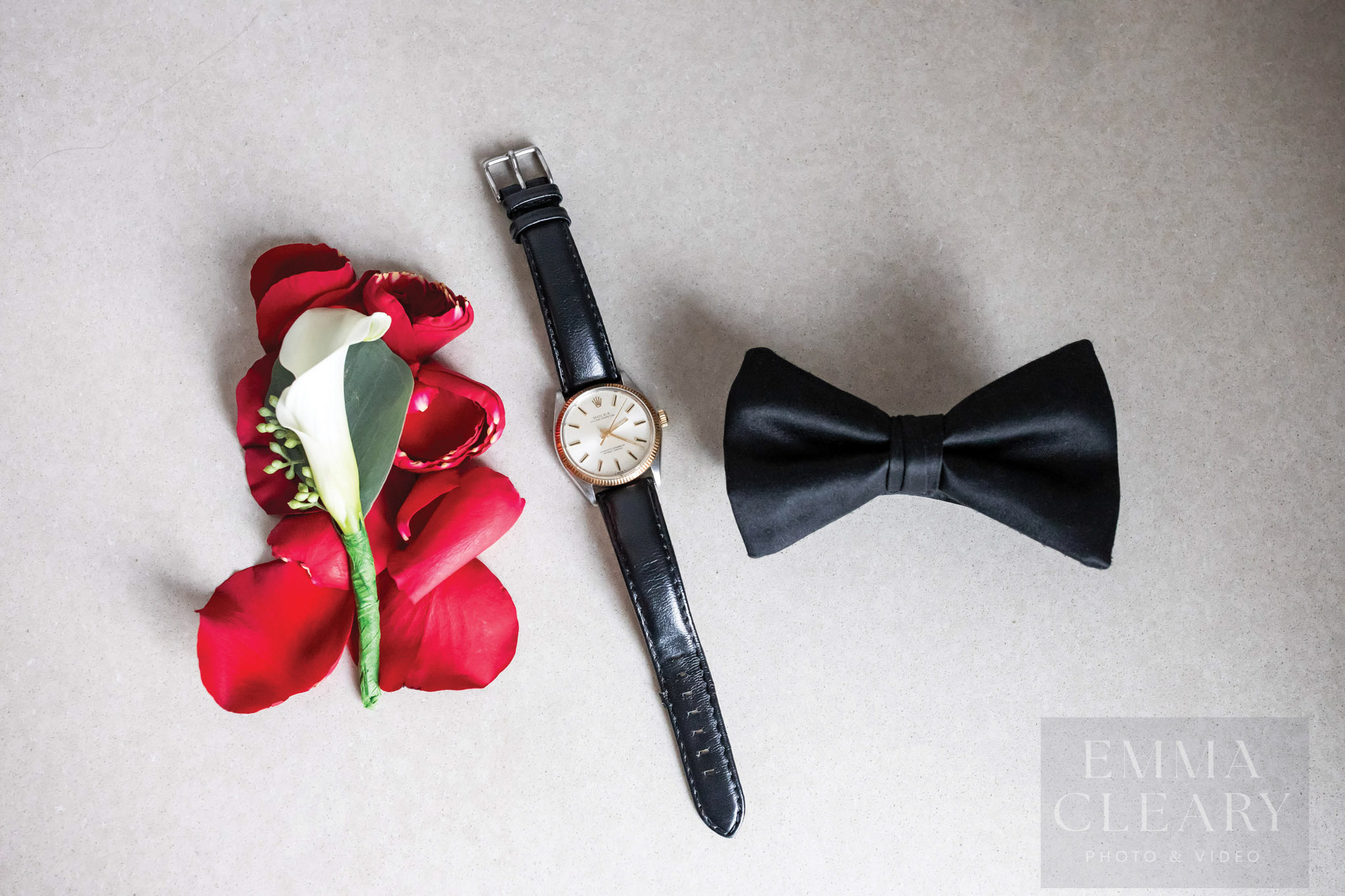 Watch, butterfly and boutonniere