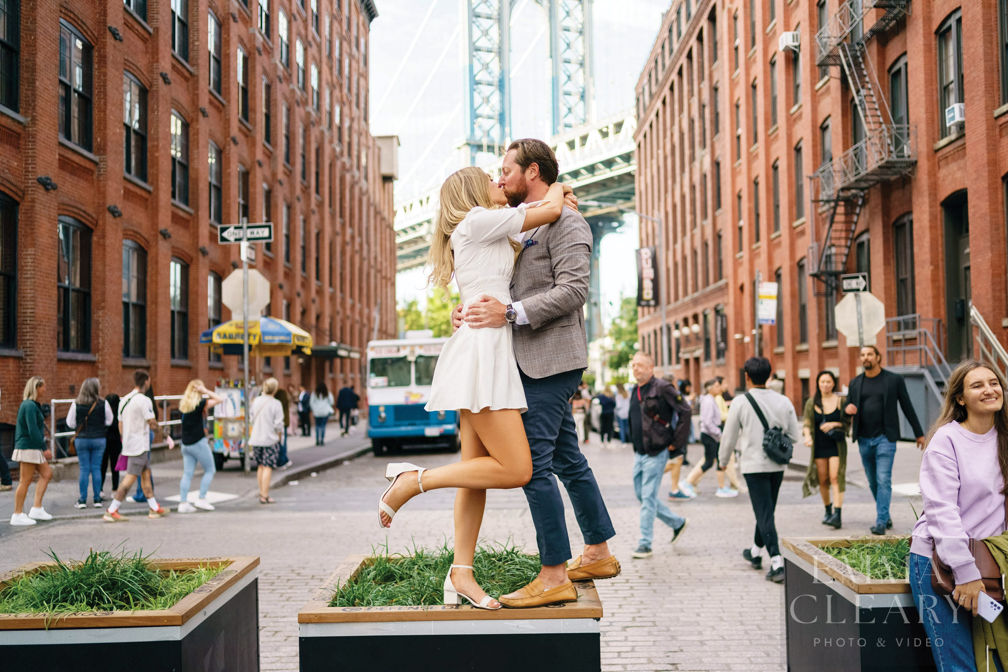 The couple's engagement kiss
