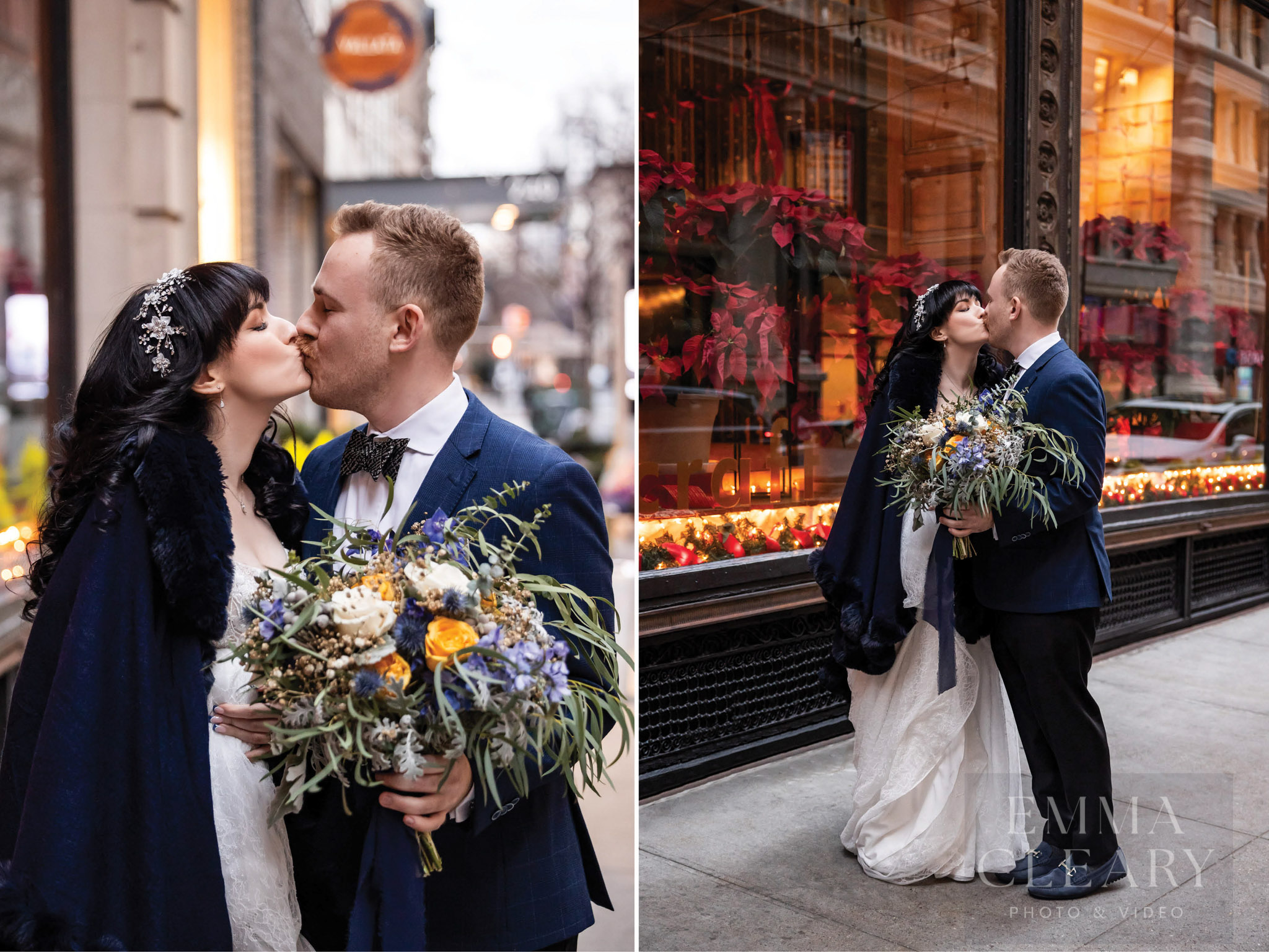 A couple's wedding kiss