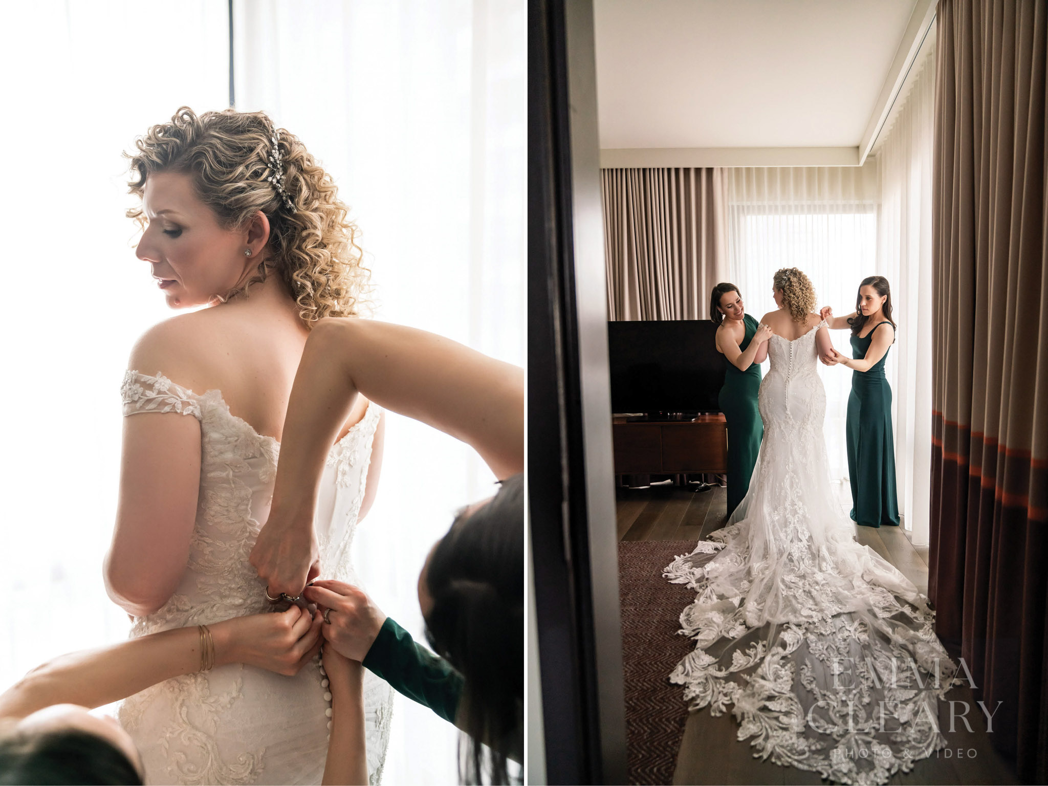 Bridesmaids help the bride