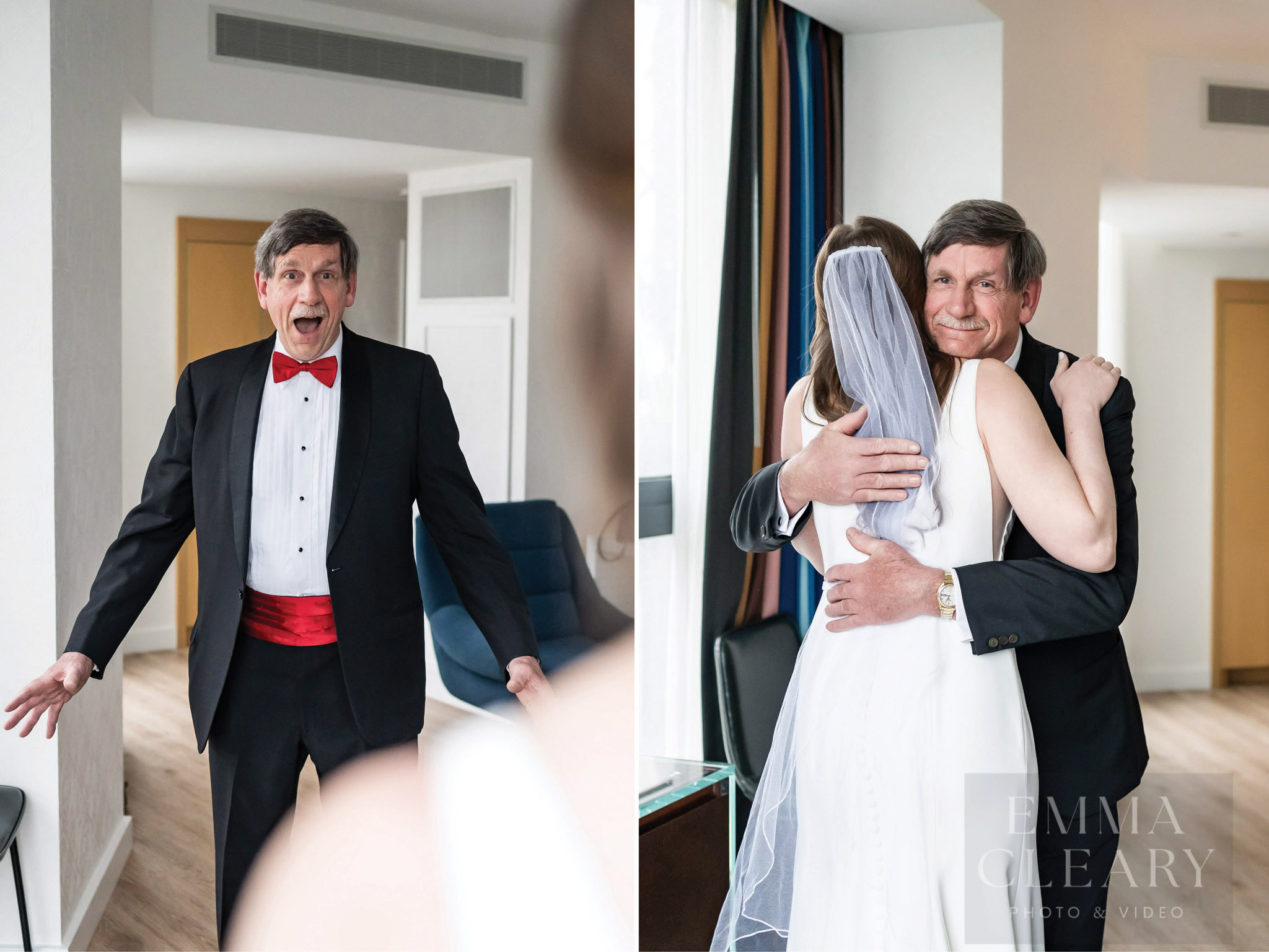 The father is surprised by the bride