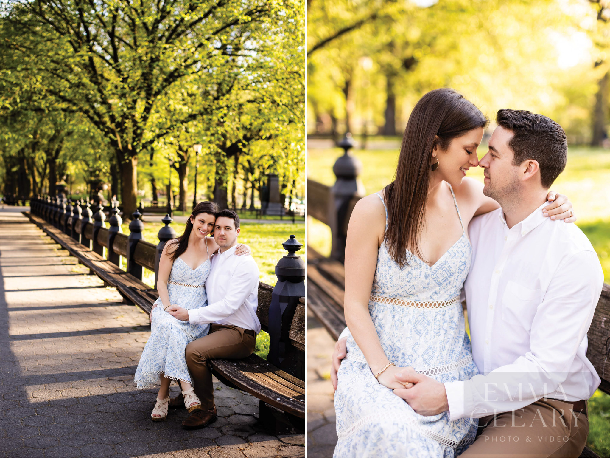 Photo of a couple on the background of a park
