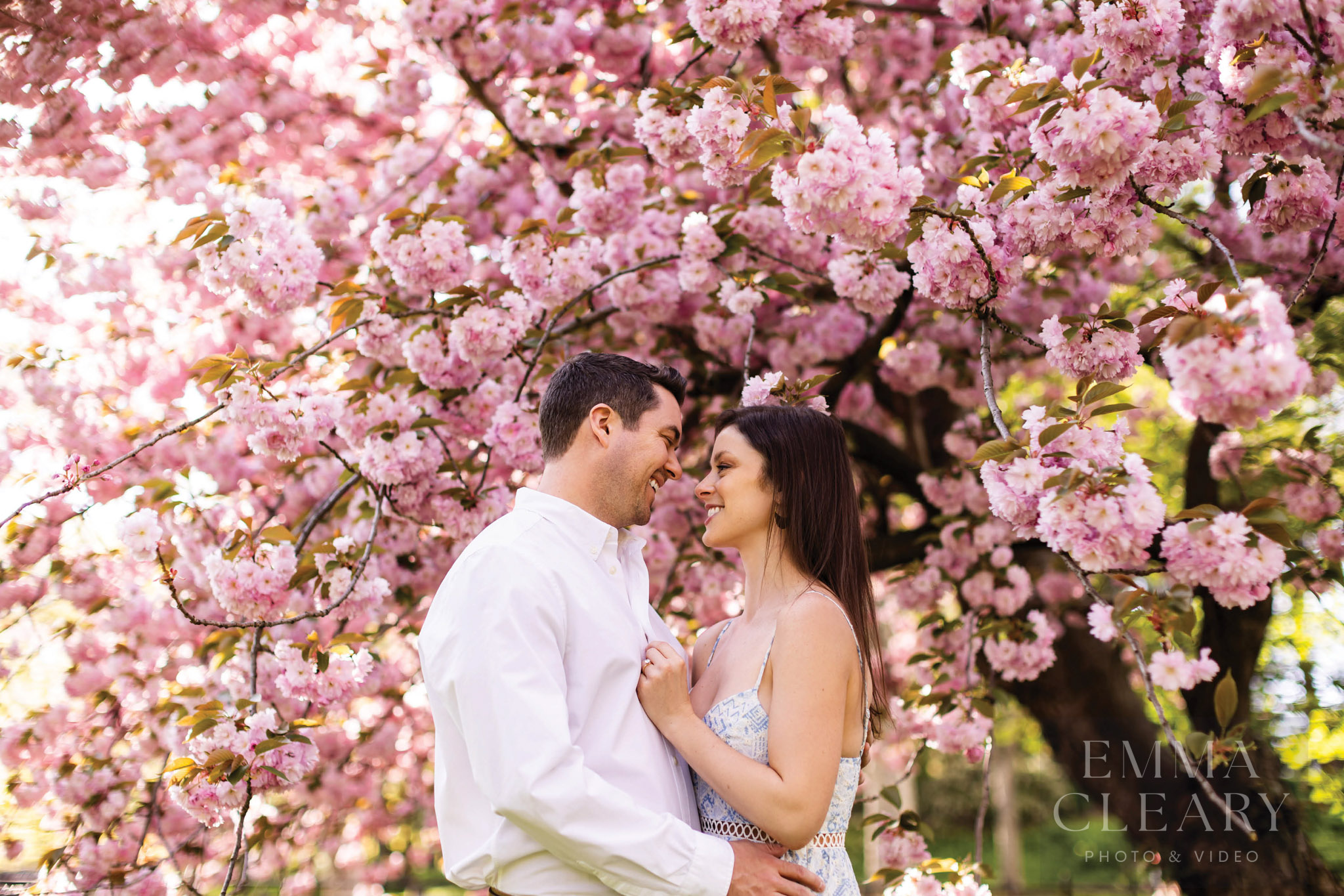 Portrait of a couple on a background of flowers