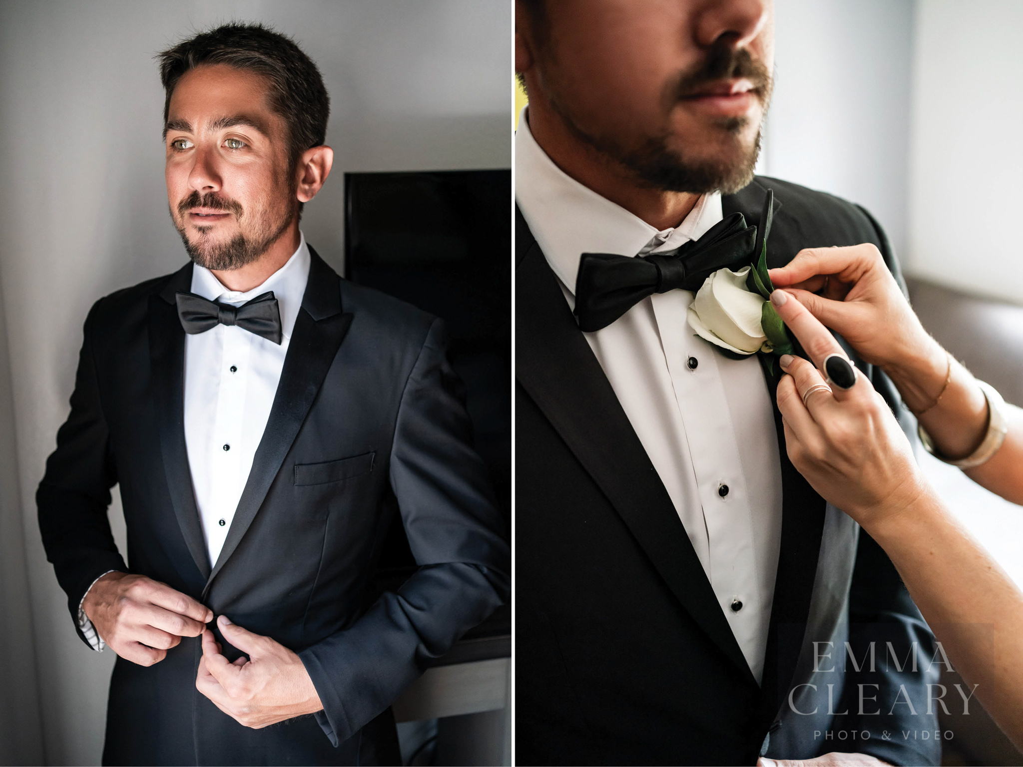 Wedding photo of the groom and the boutonniere