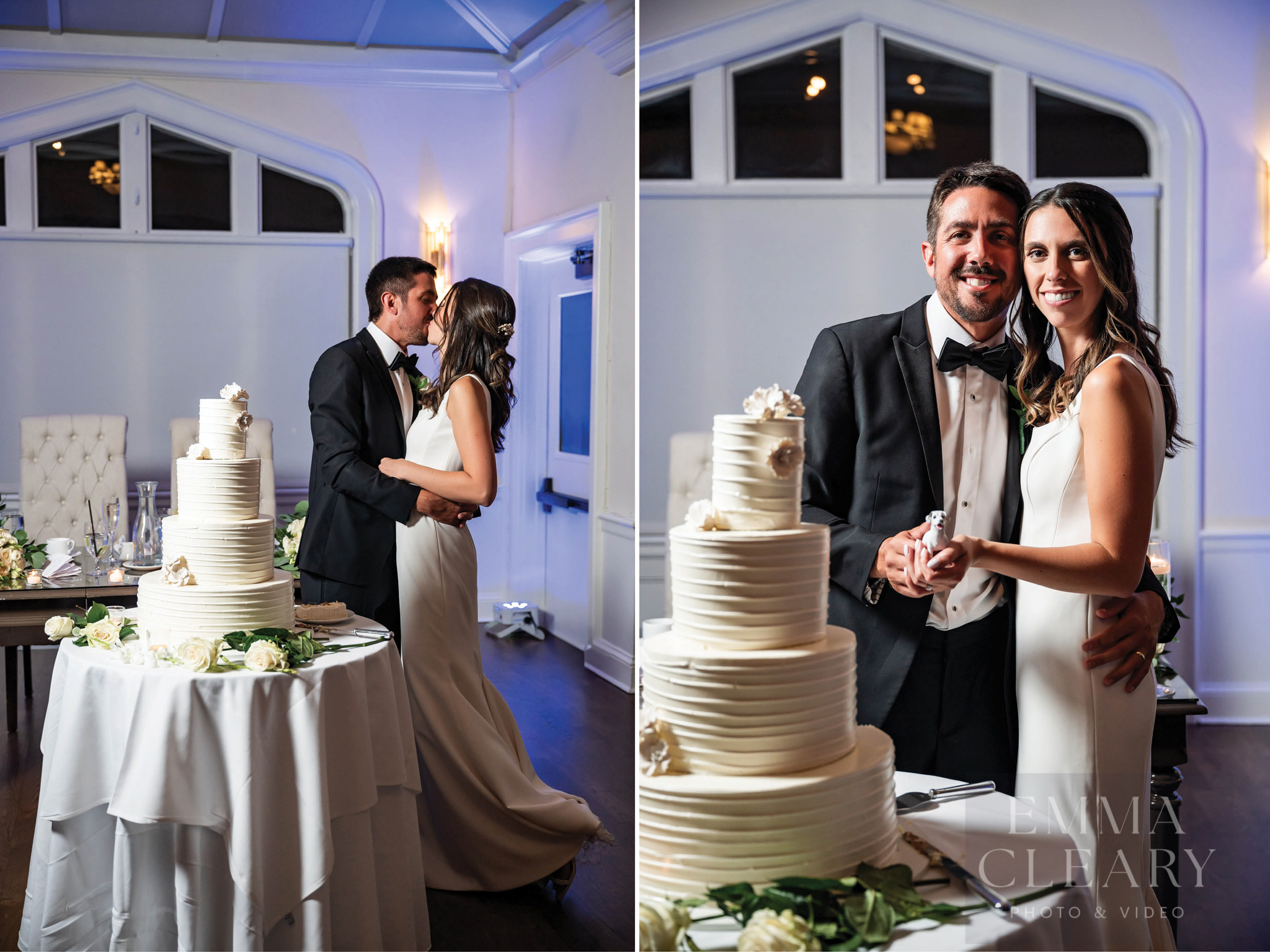 Photo of a couple near the wedding cake