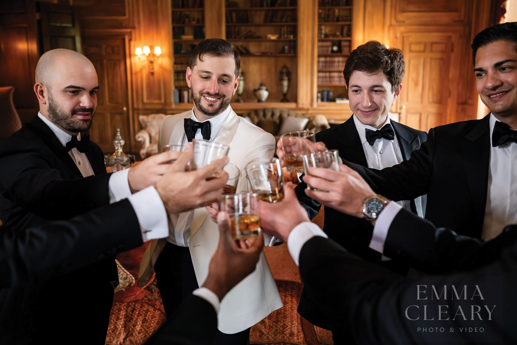 Groom and groomsmen celebrate