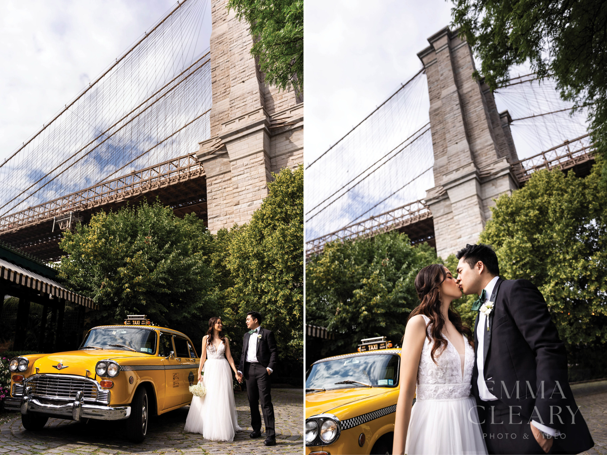 Portrait of a couple on the background of a retro taxi