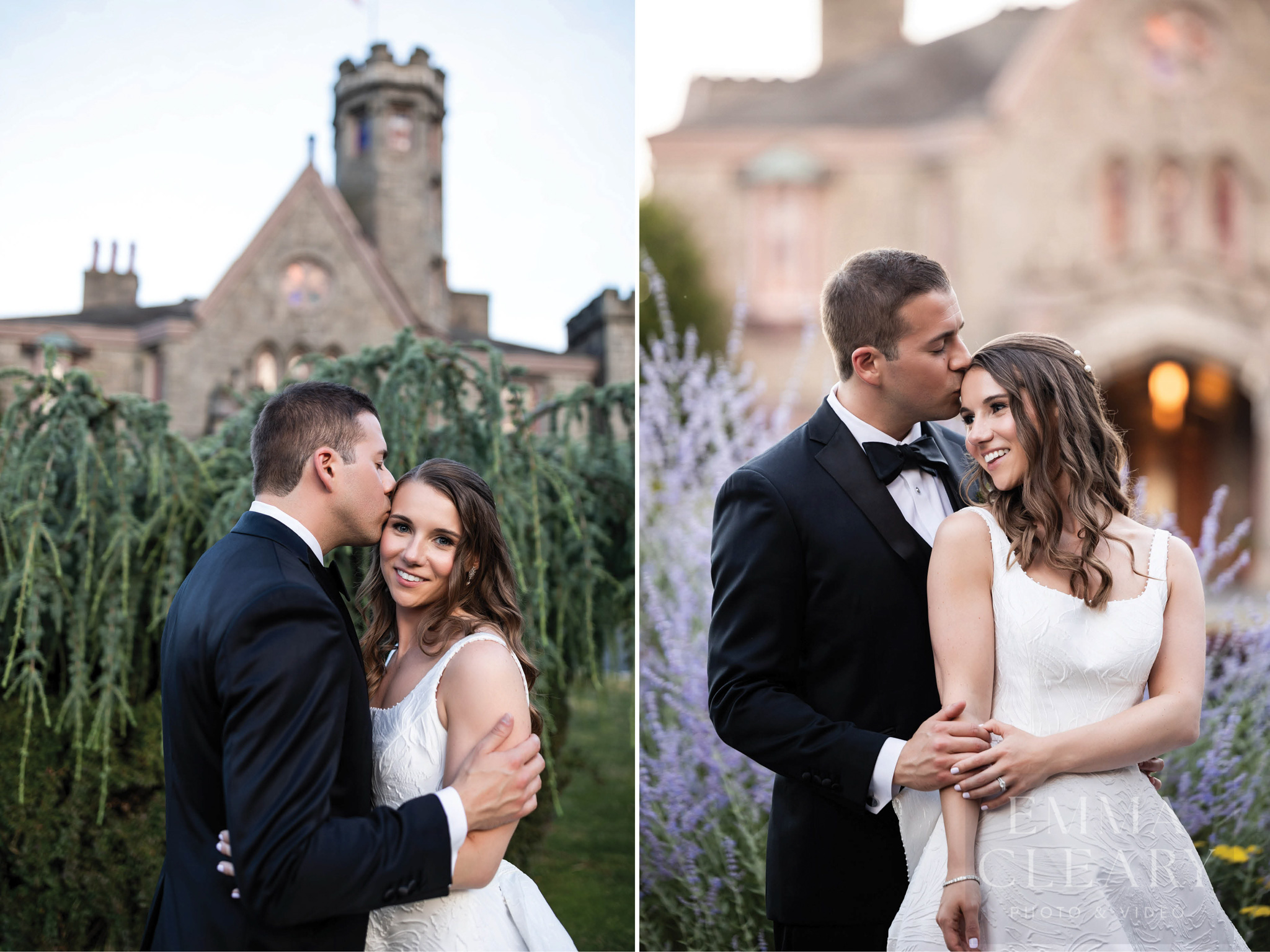 The groom kisses the bride