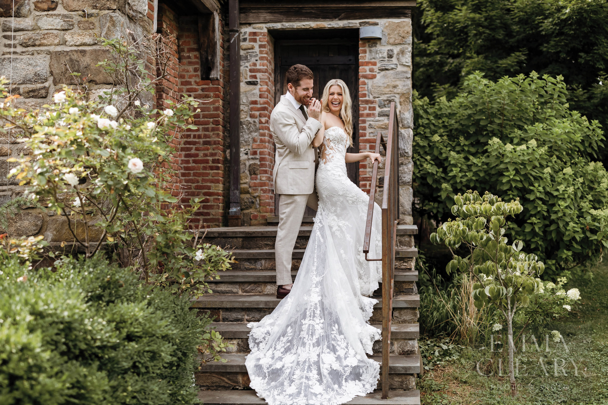 The bride and groom have fun