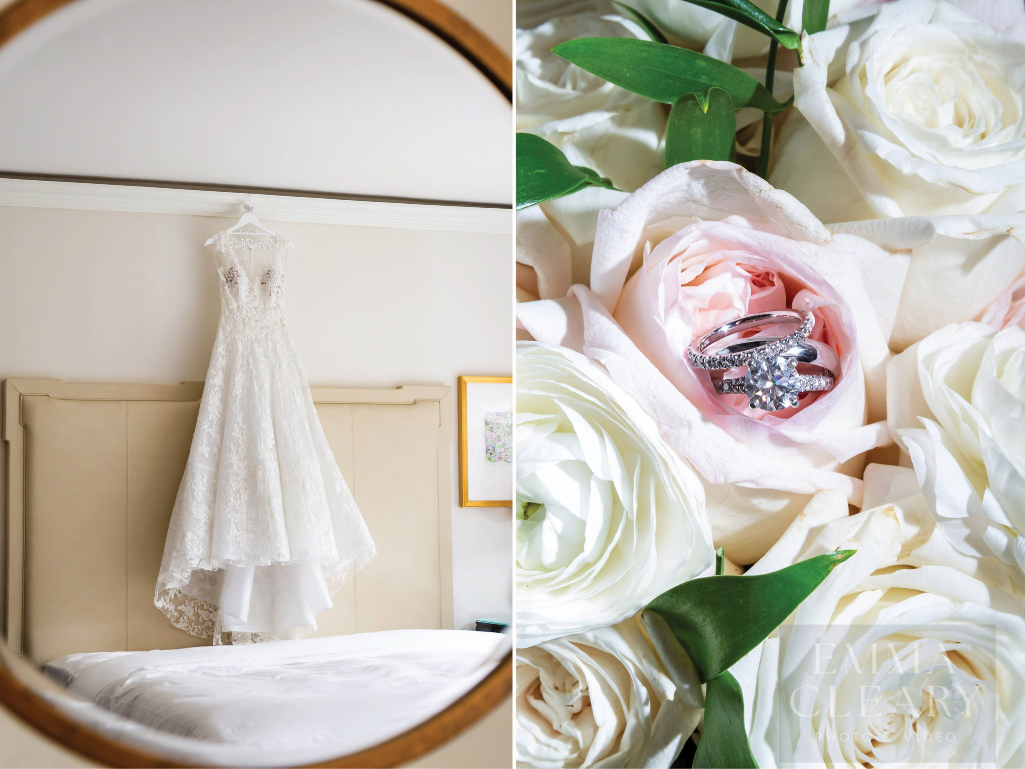 Wedding dress and rings