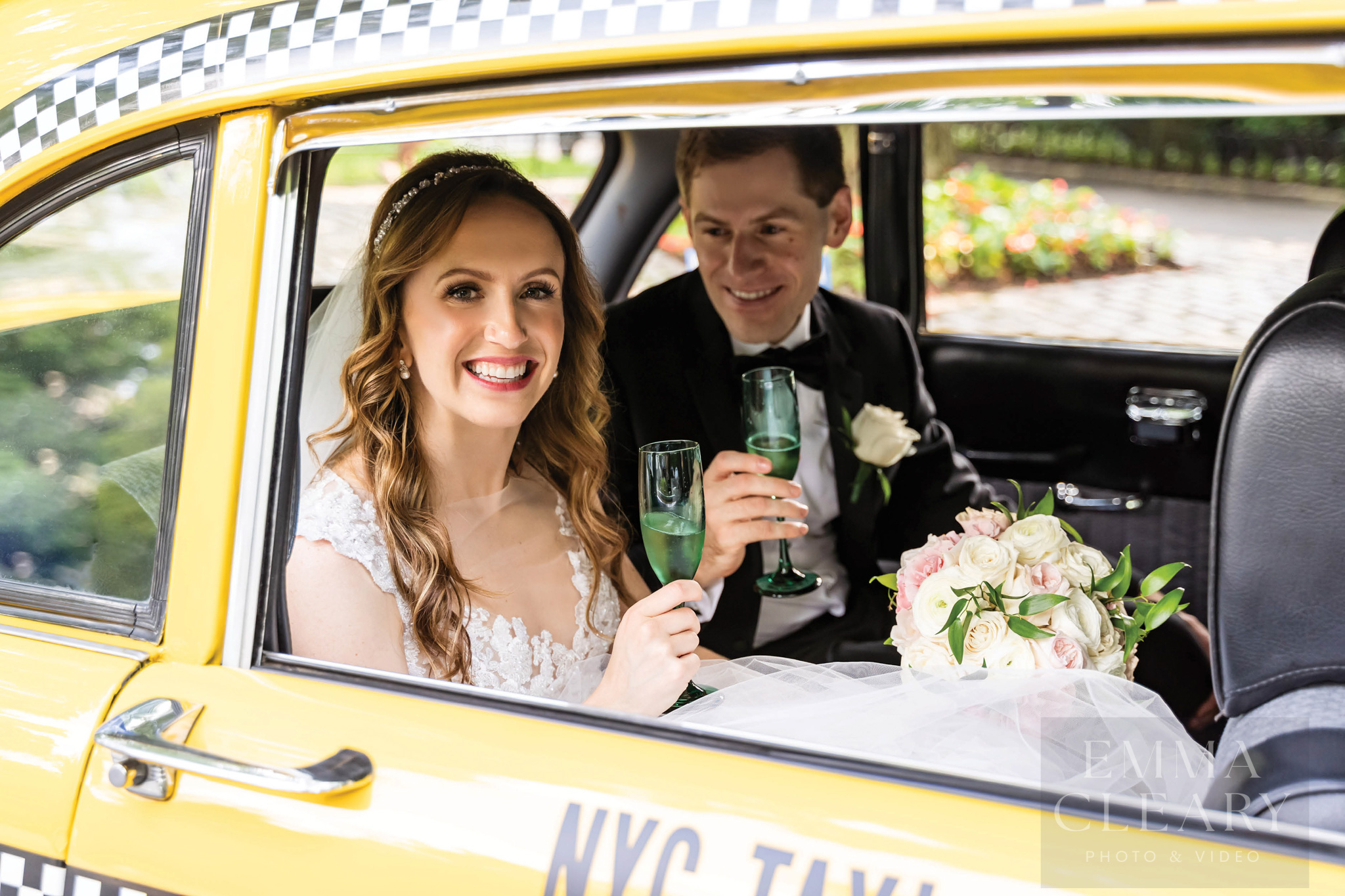 The bride and groom celebrate