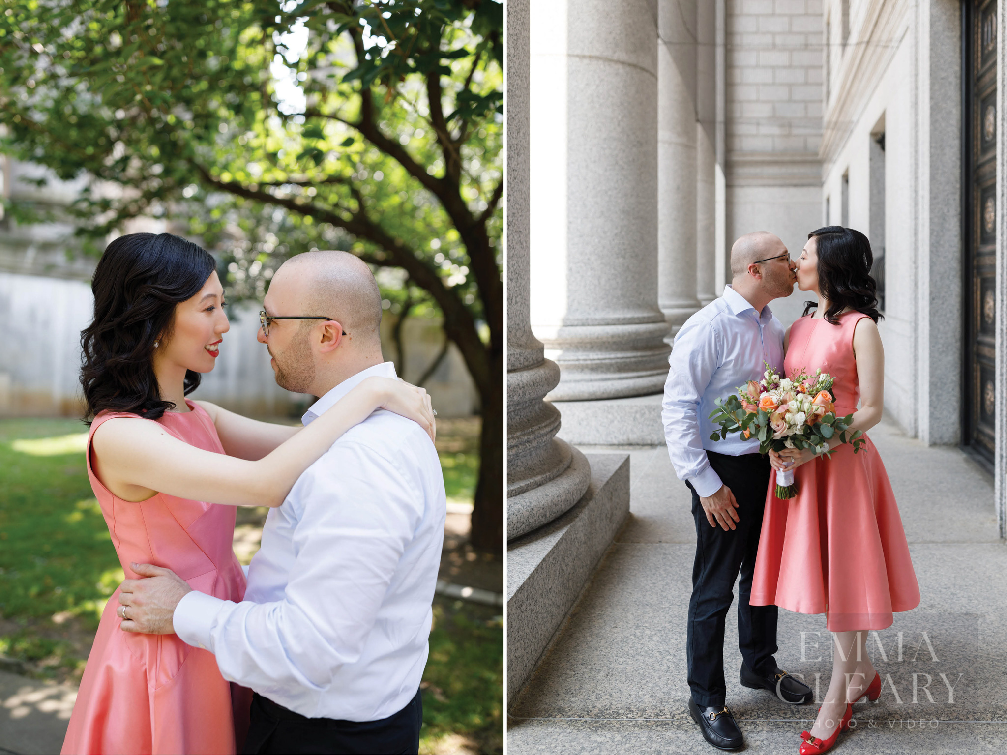 A couple's wedding kiss