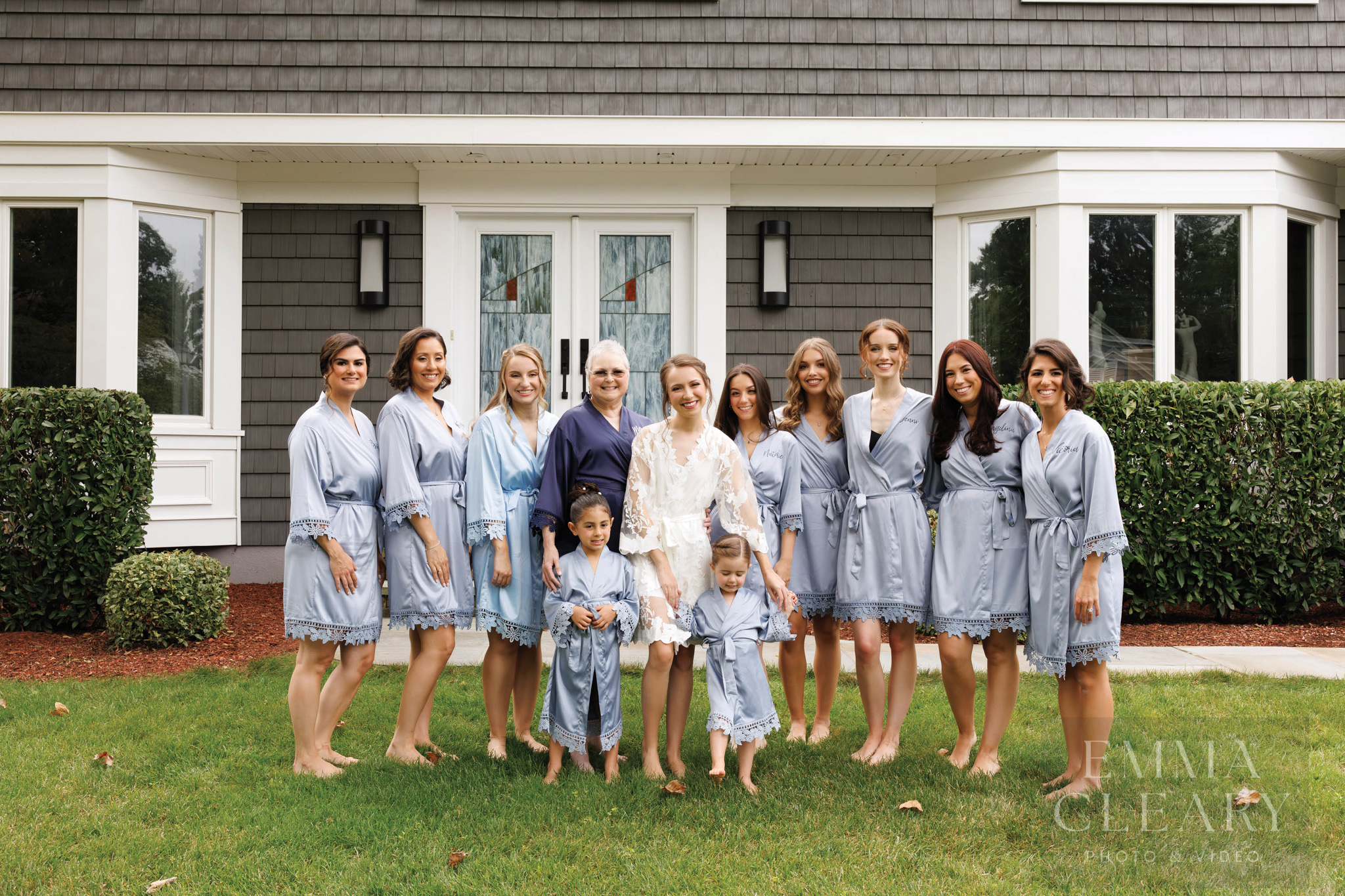 Bride and bridesmaids and mom