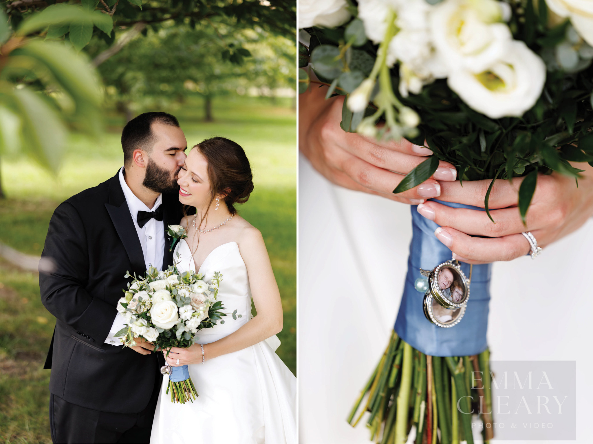 The groom kisses the bride