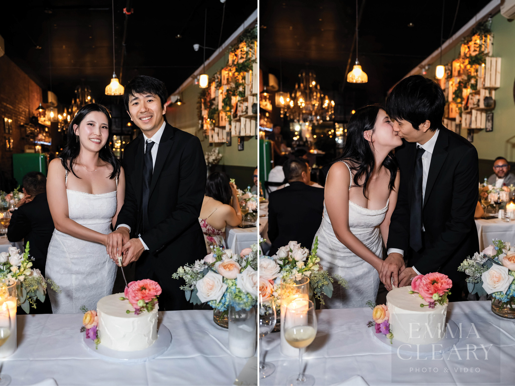 Couple cuts wedding cake