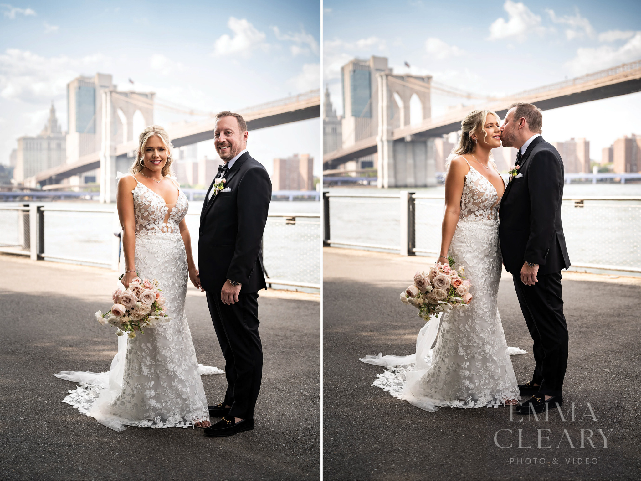 The groom kisses the bride