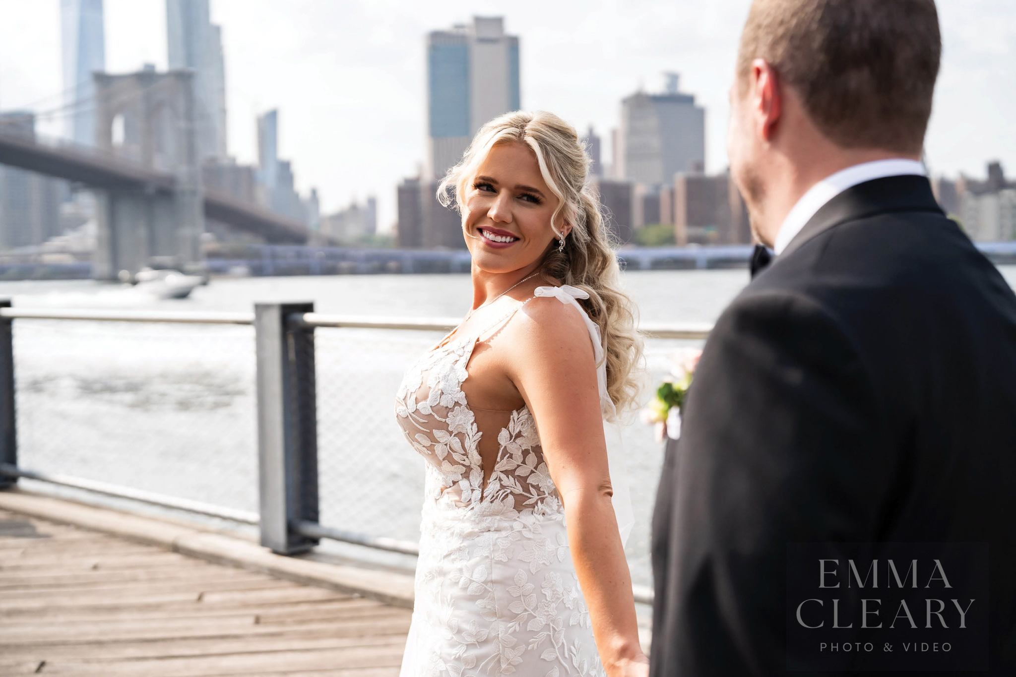 The bride looks at the groom