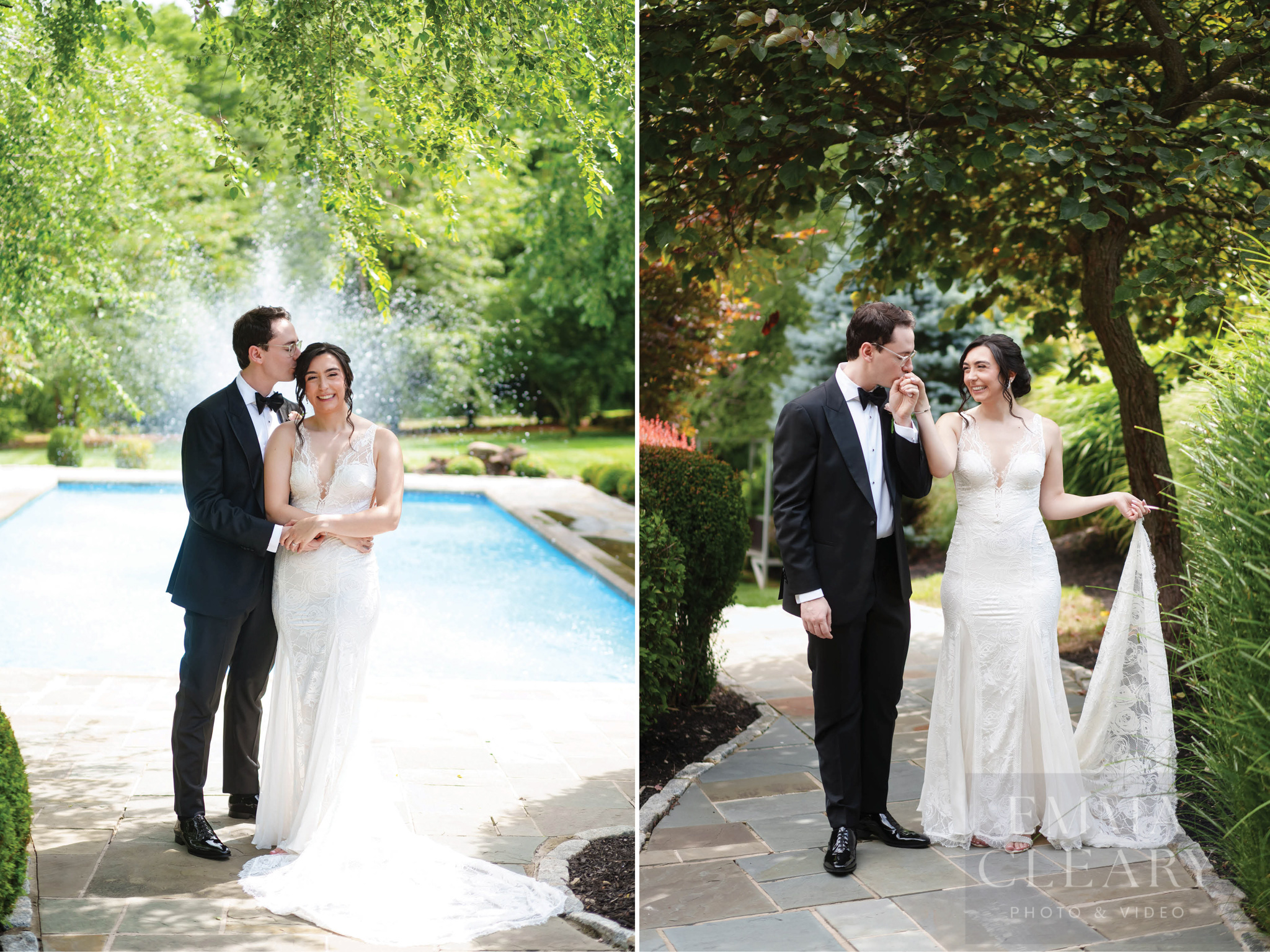 The groom kisses the bride