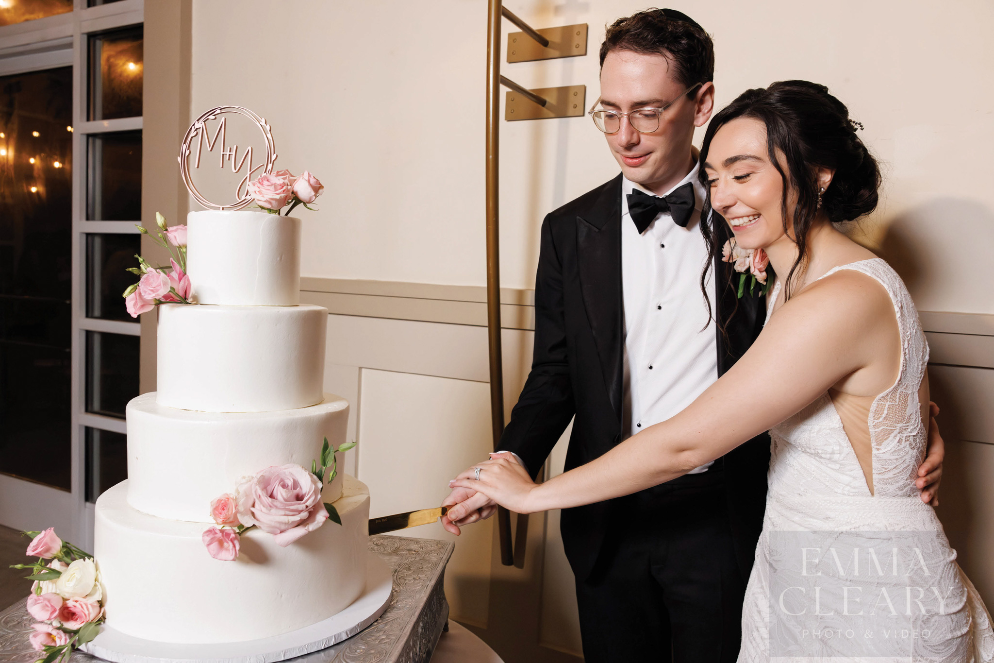 Cutting a wedding cake