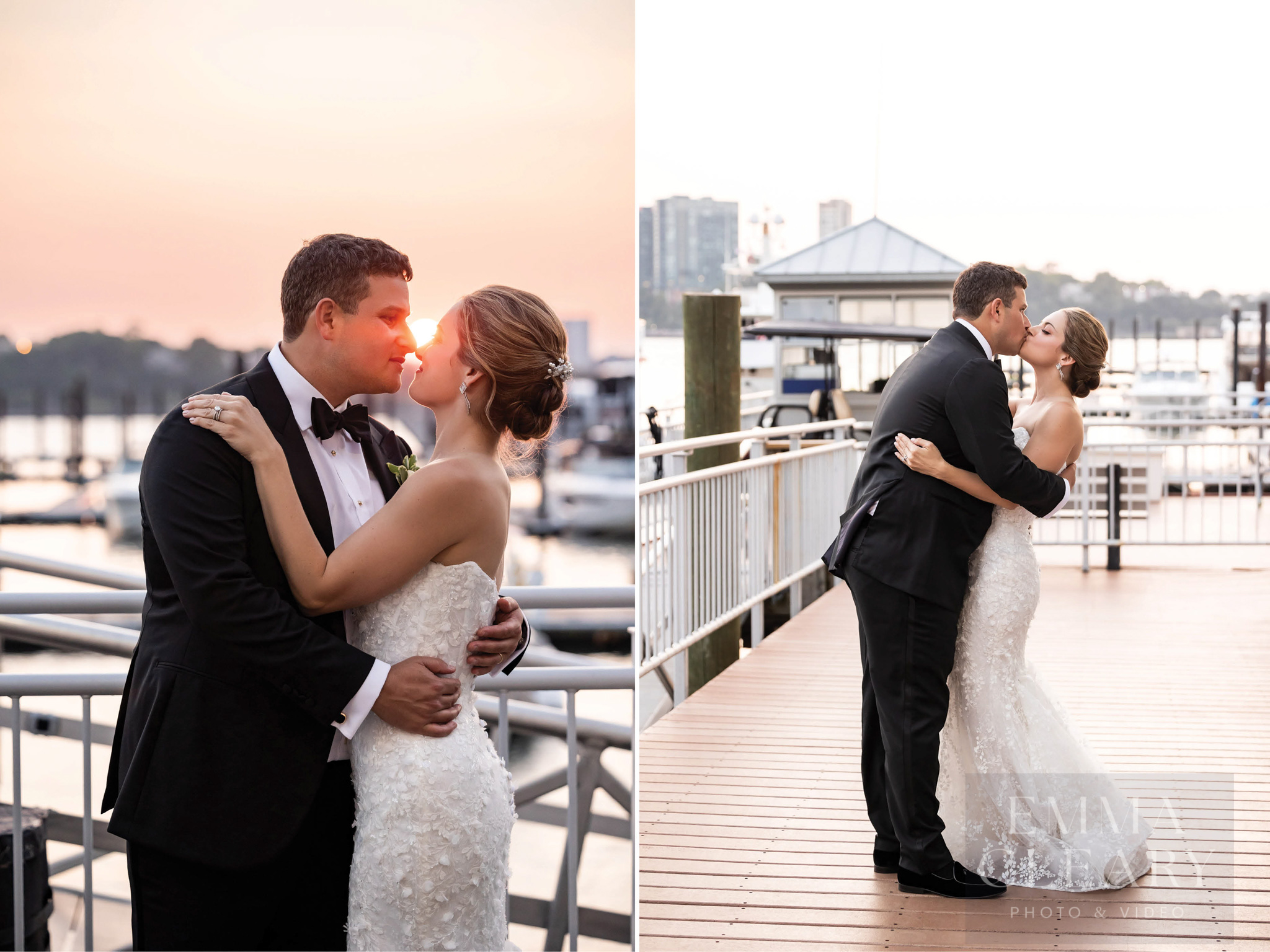 Sunset wedding kiss