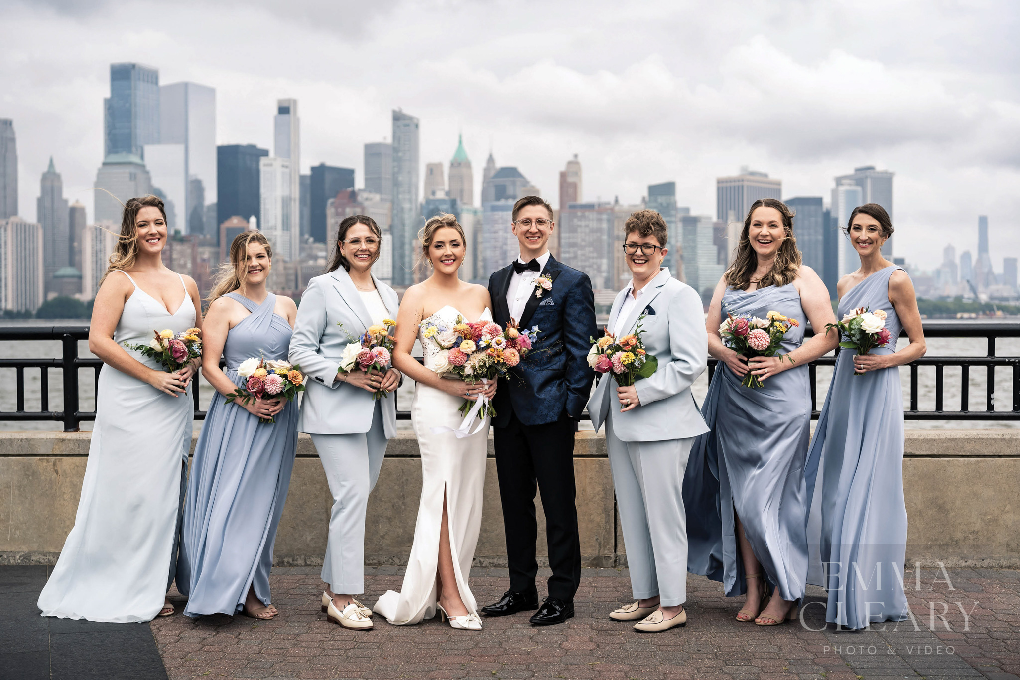 Wedding couple and bridesmaids