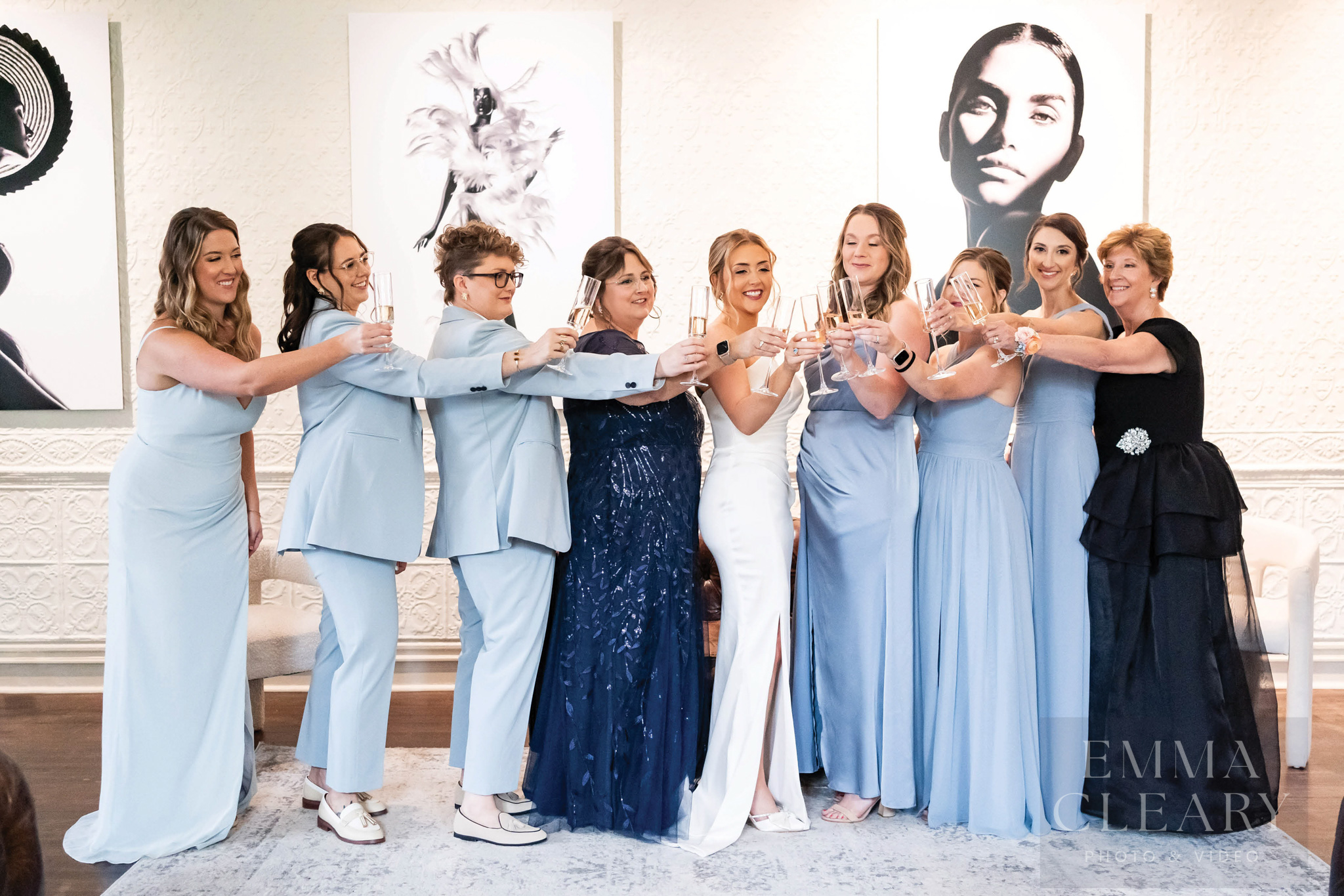 Bride and bridesmaids and mom