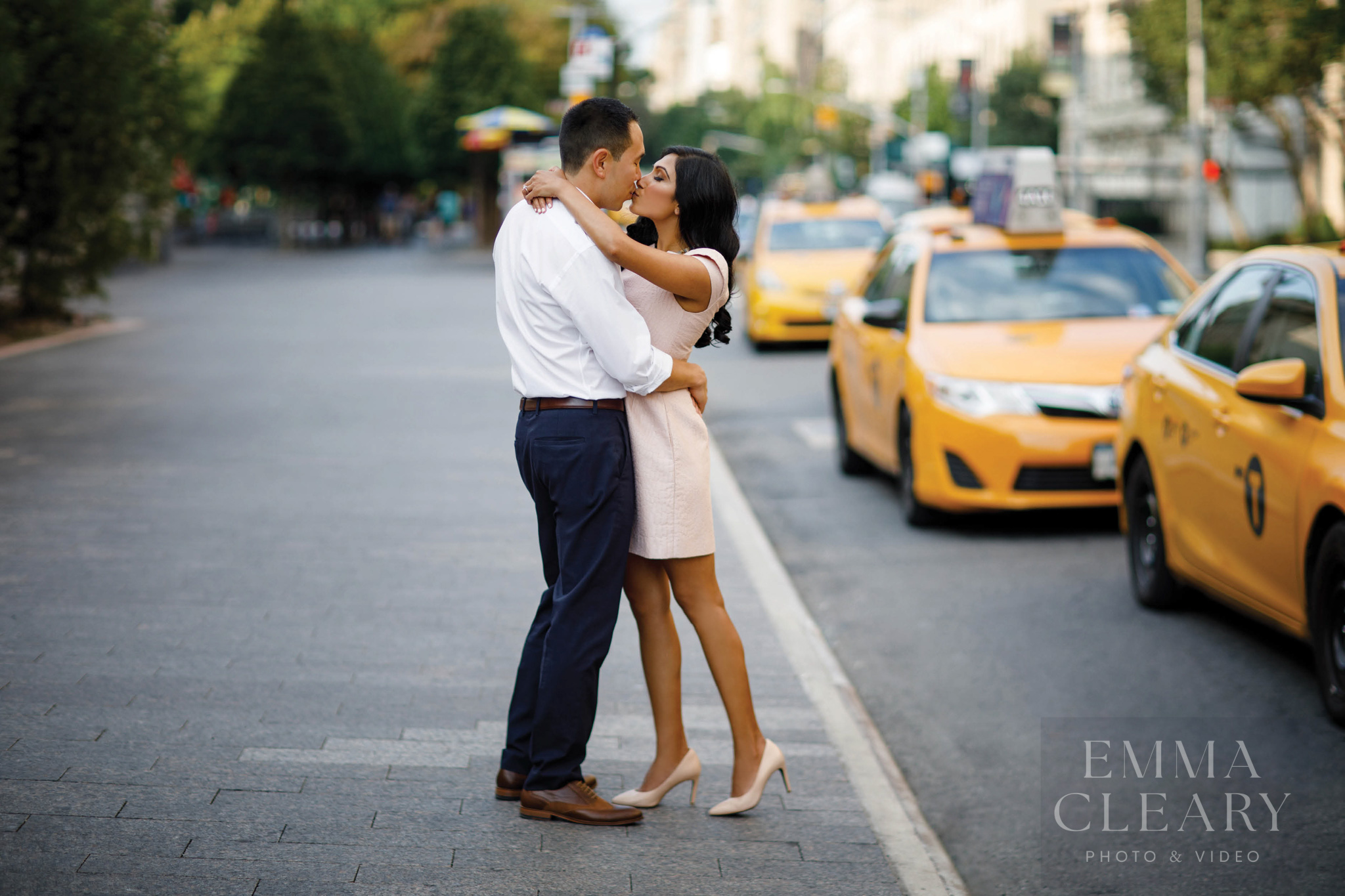 The couple's engagement kiss