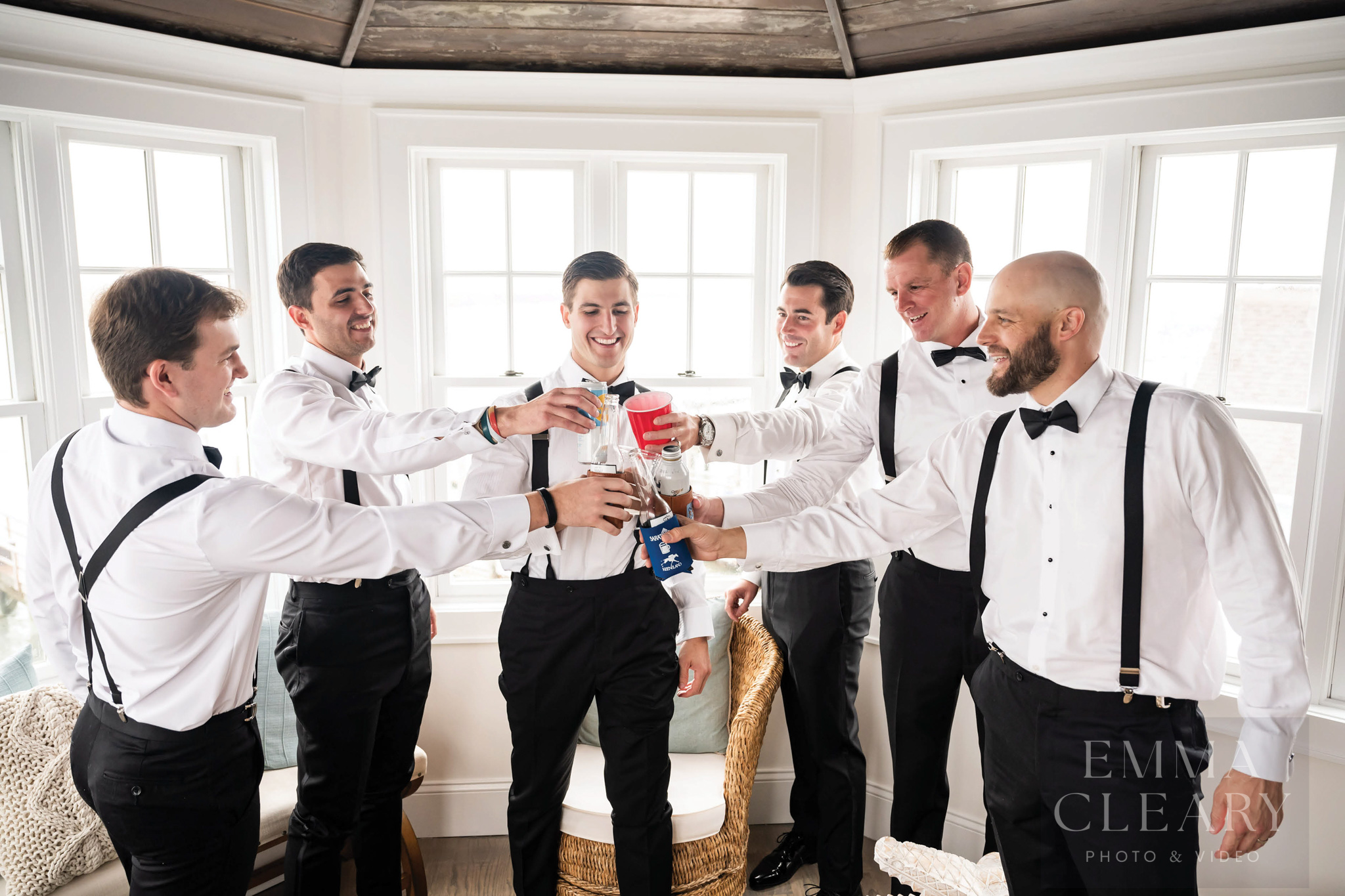 Groom and groomsmen celebrate
