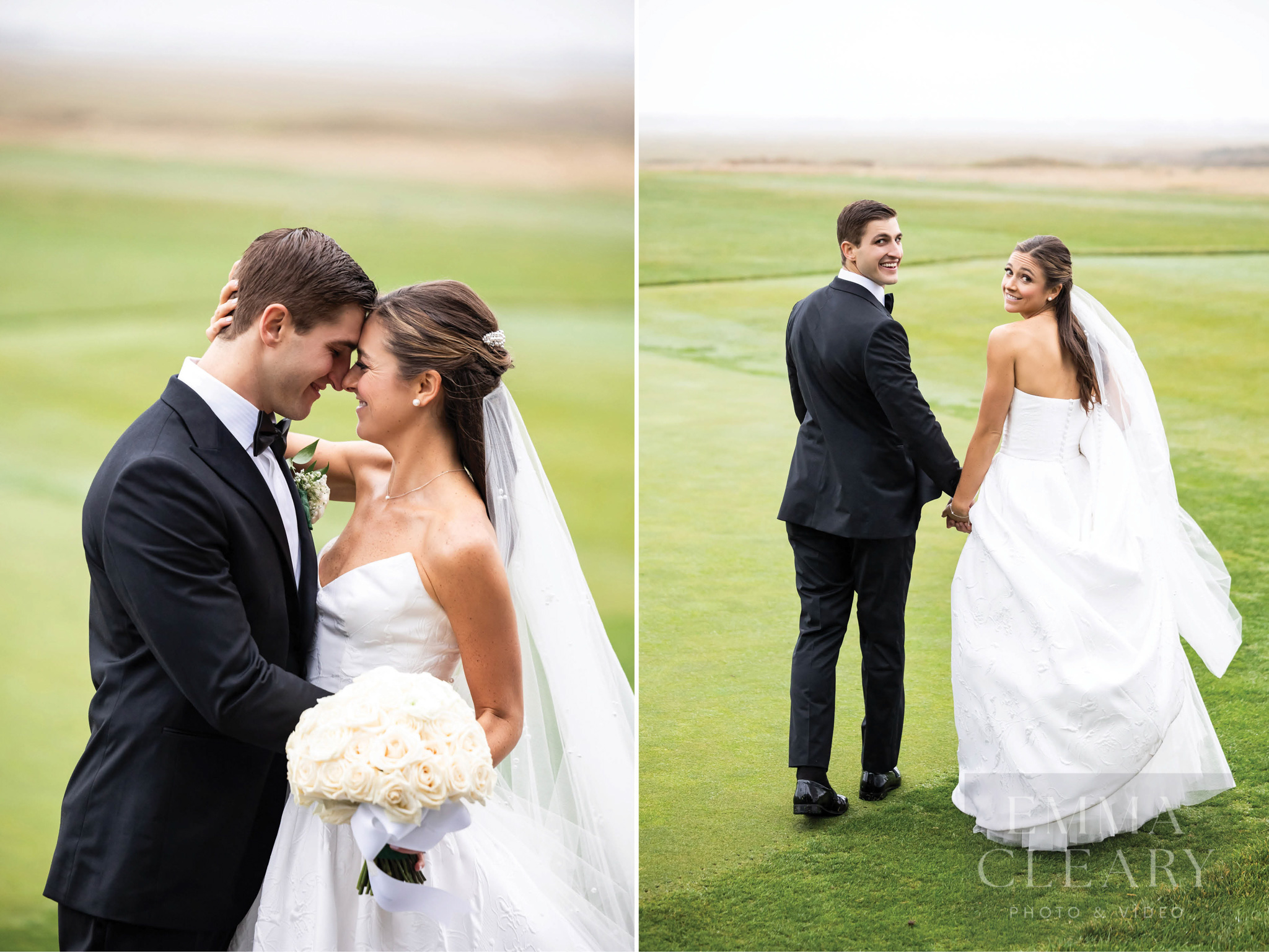 The bride and groom are walking