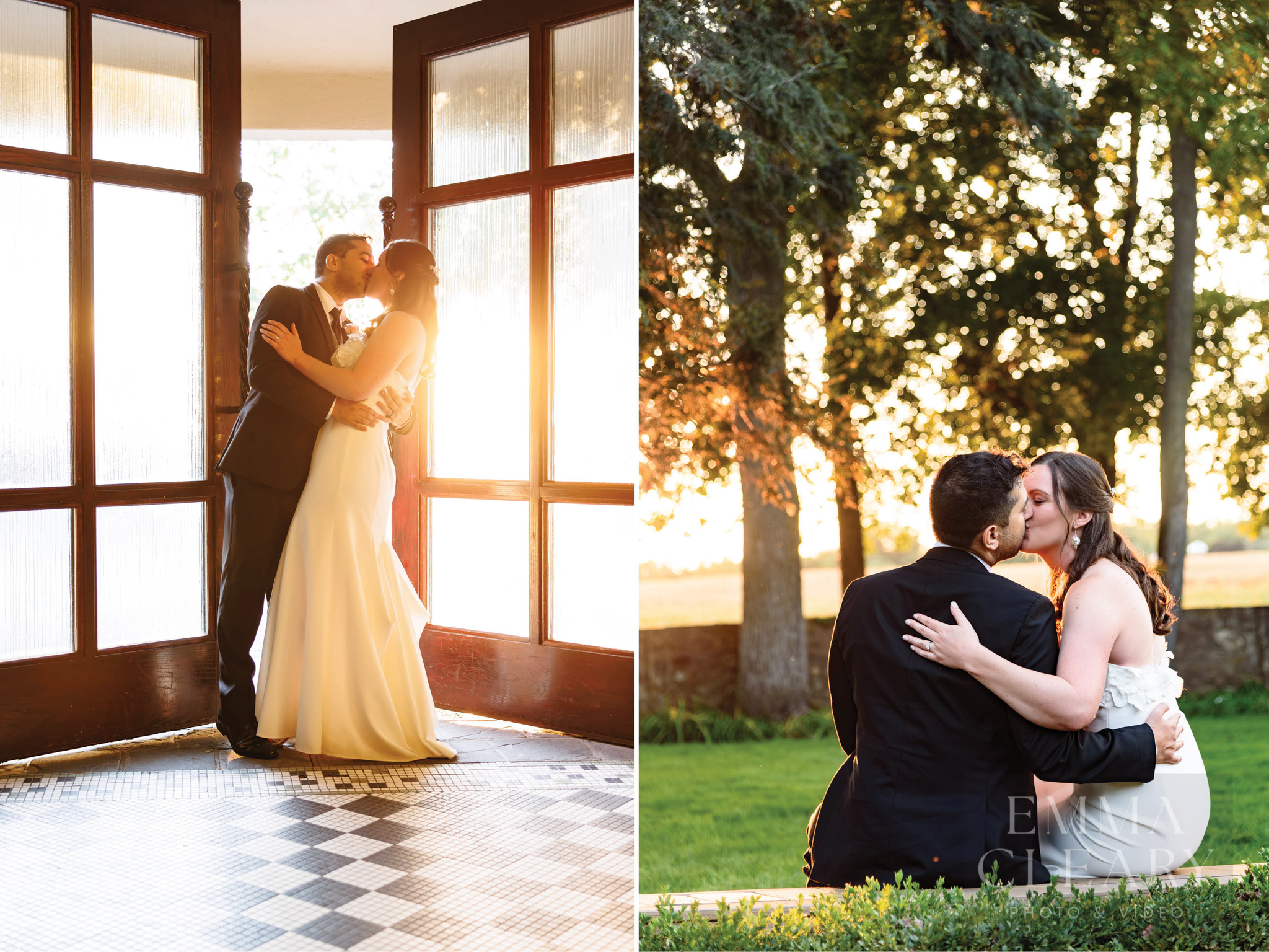 Sunset wedding kiss