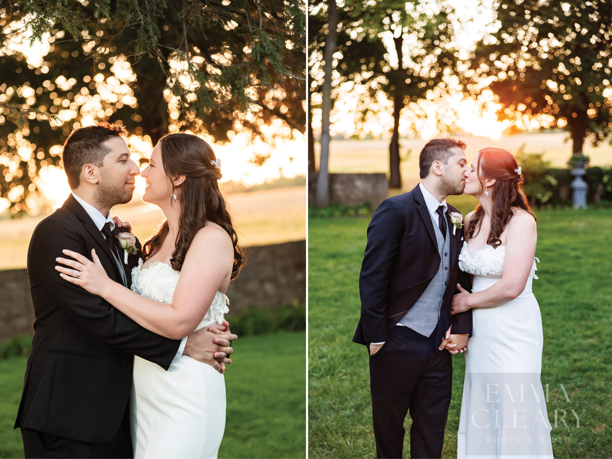 Sunset wedding kiss