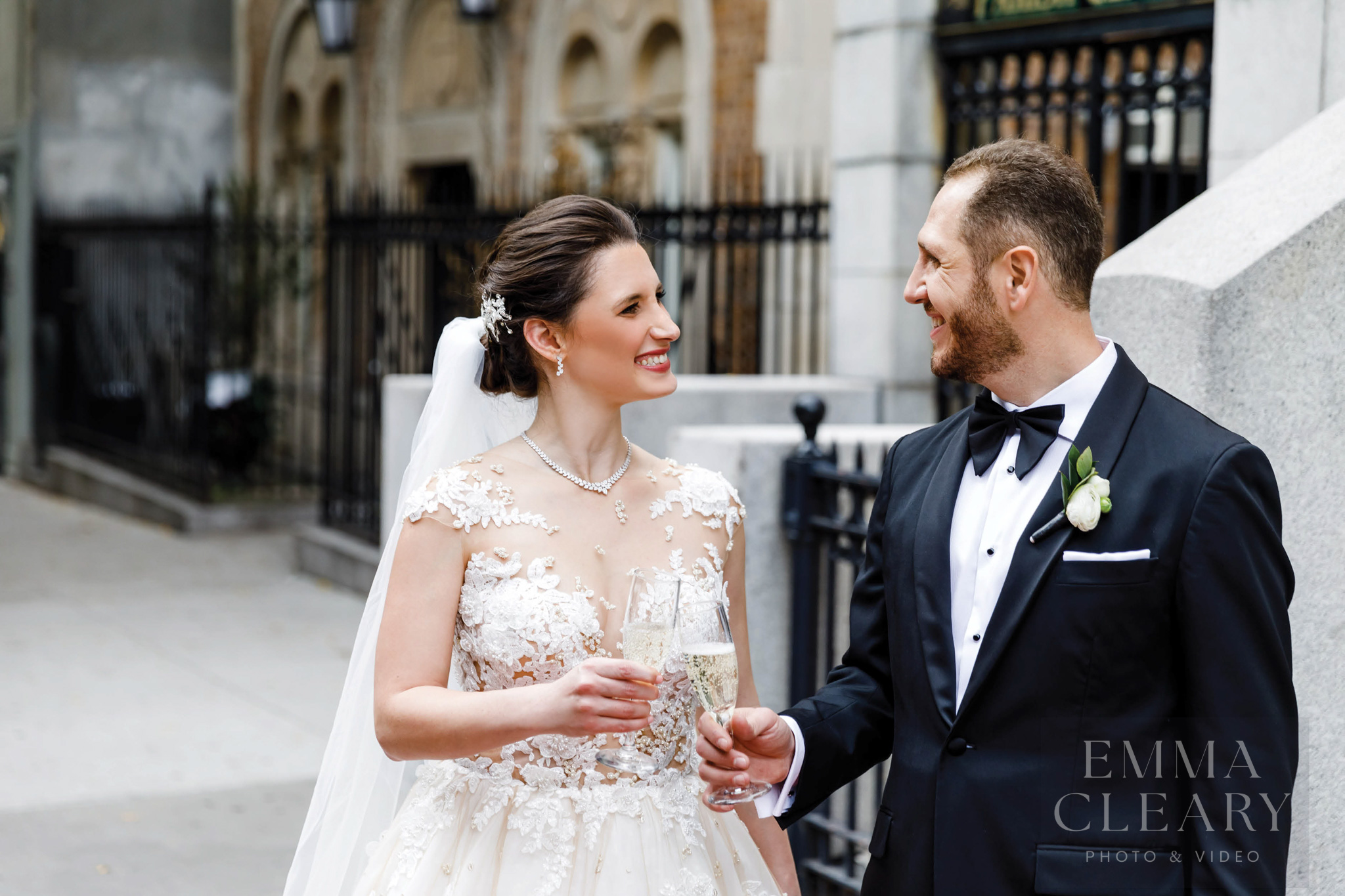 The bride and groom celebrate