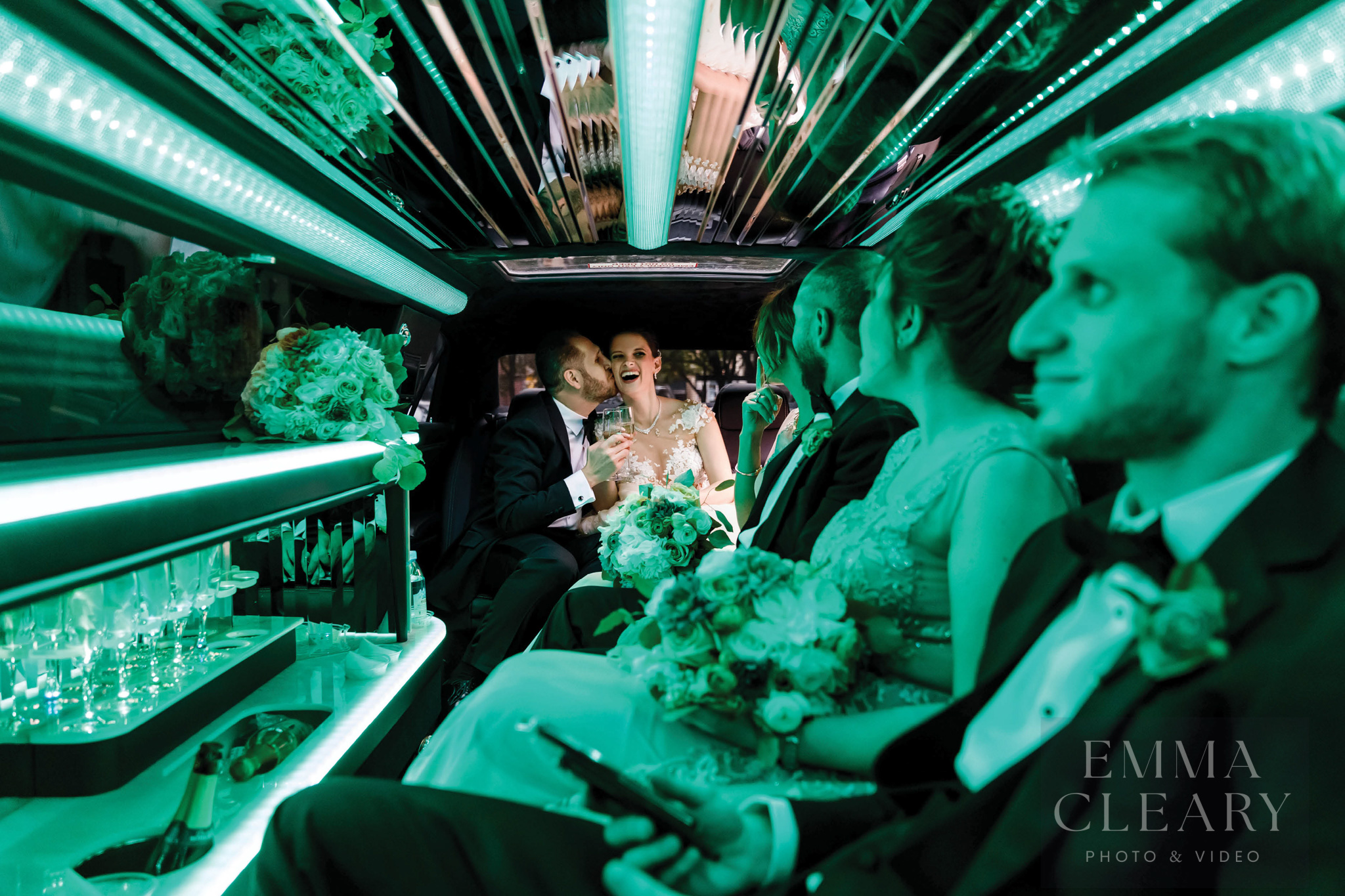 The bride and groom celebrate