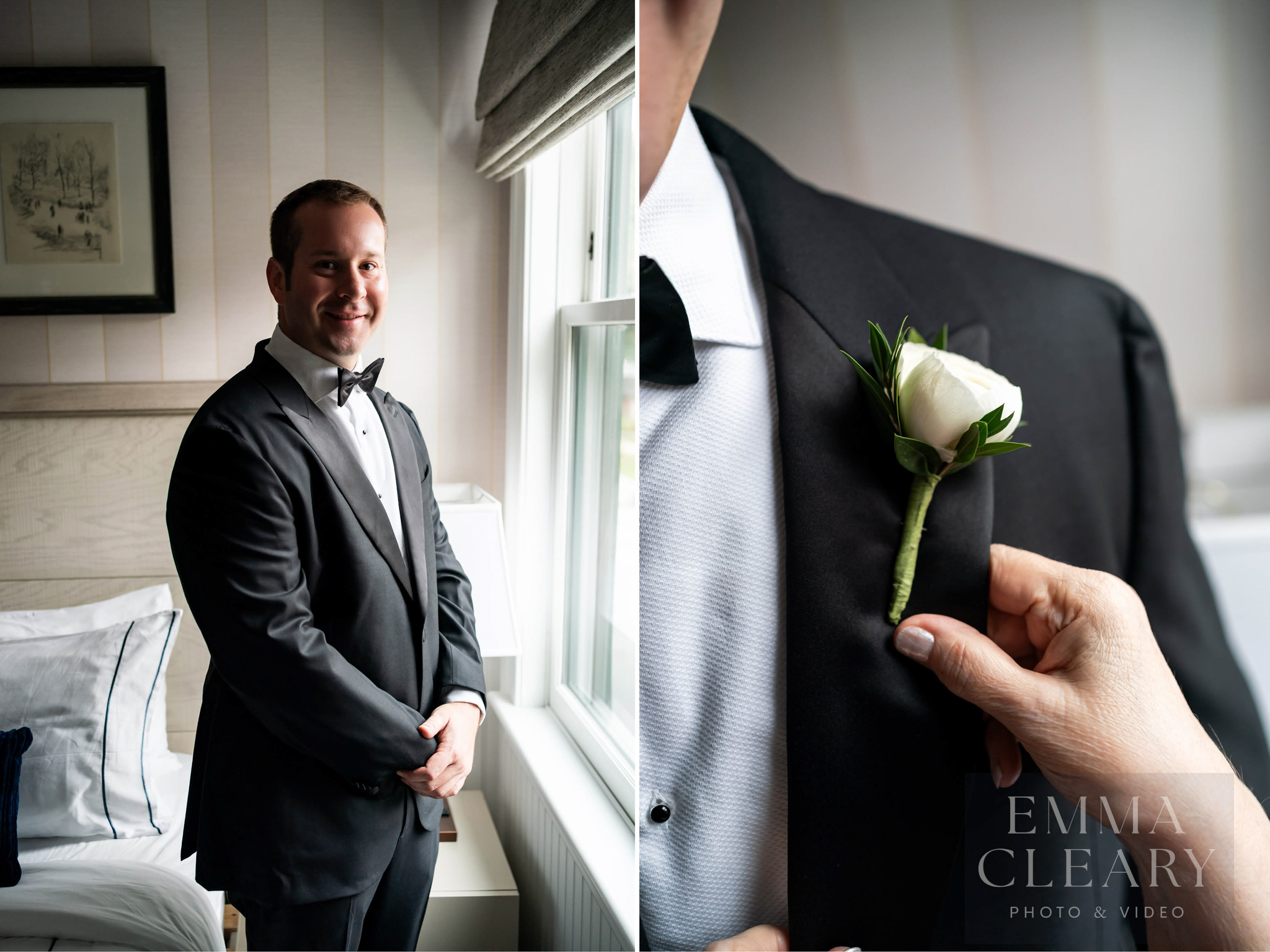 Photos of the groom and the boutonniere