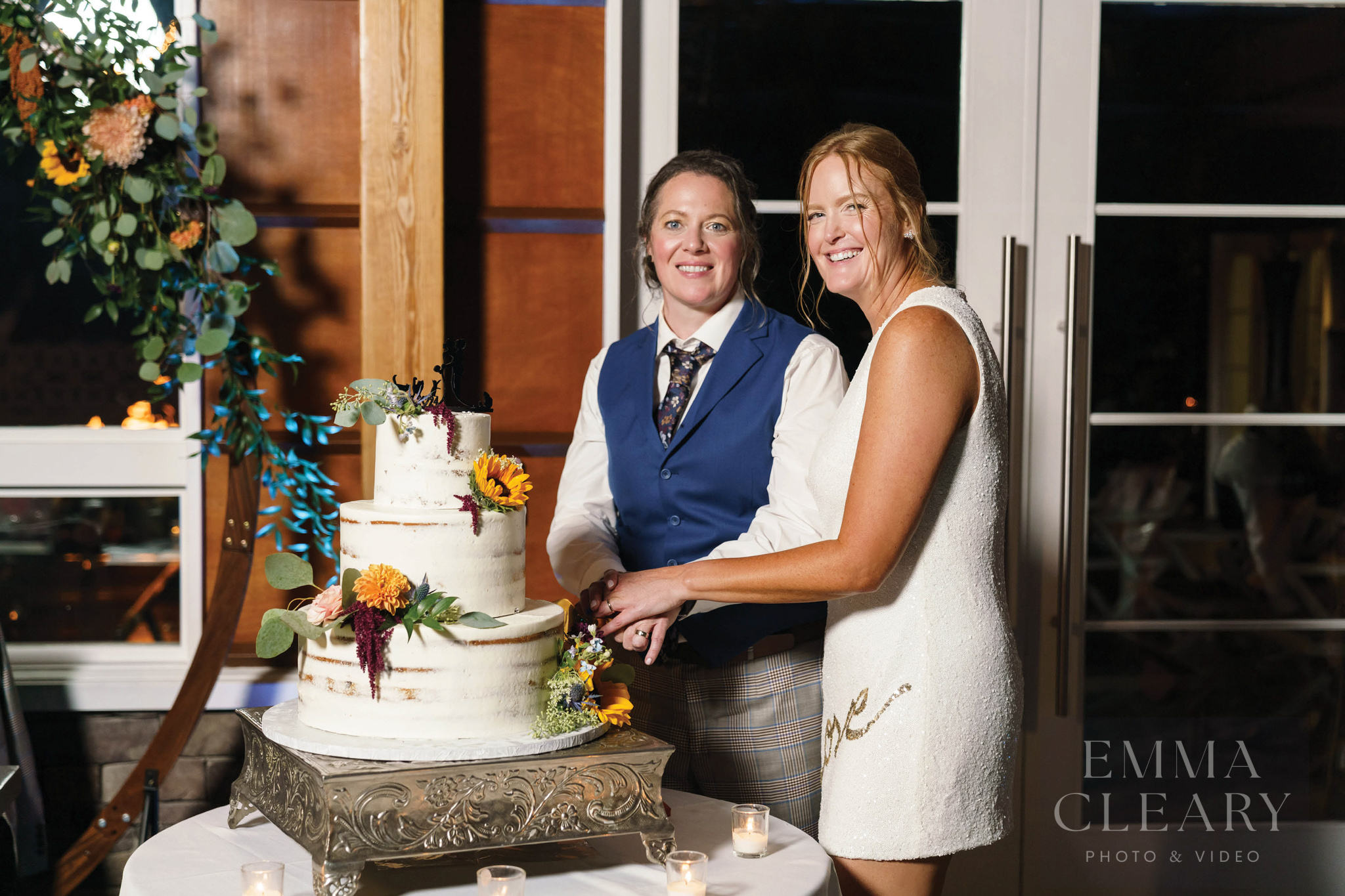 Cutting a wedding cake