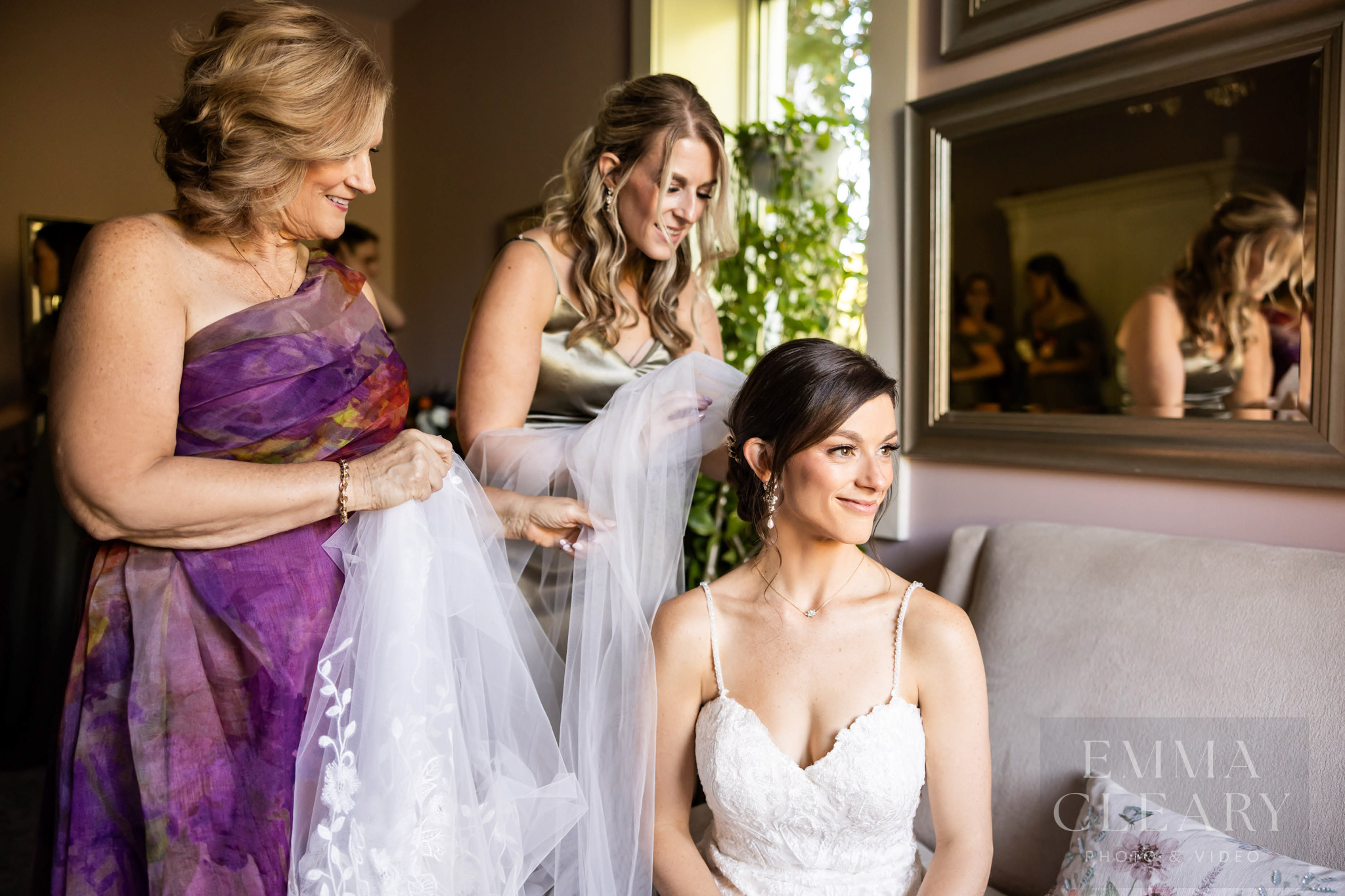 Bride and bridesmaid and mom