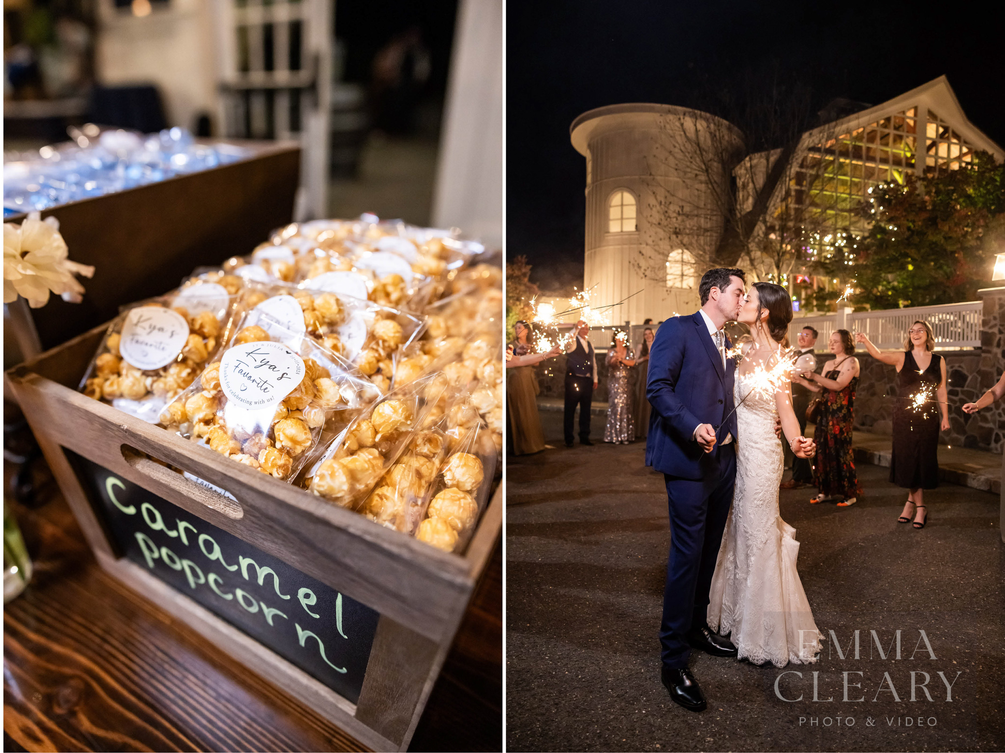 The Farmhouse Wedding kiss and wedding deserts