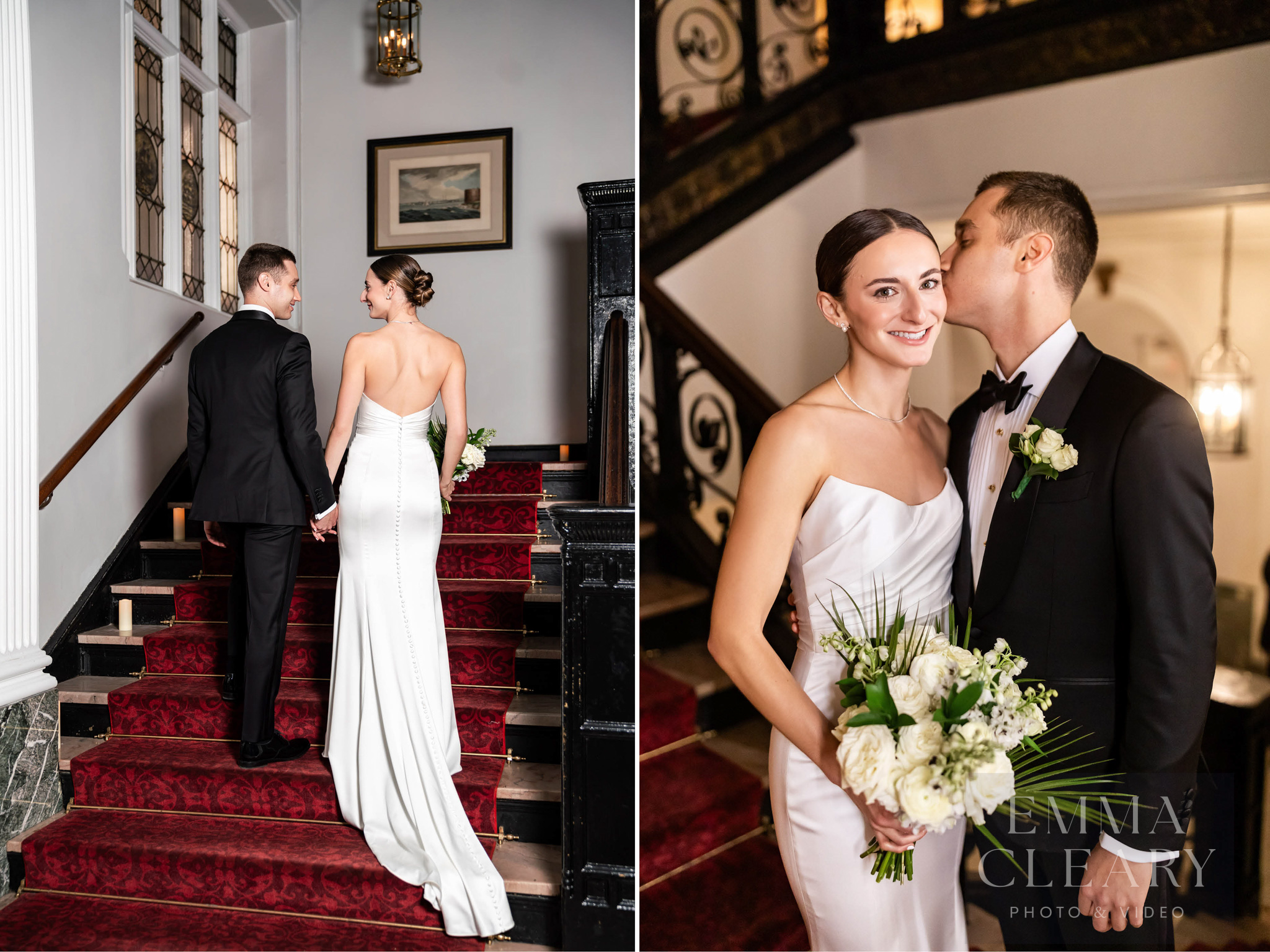 The groom kisses the bride